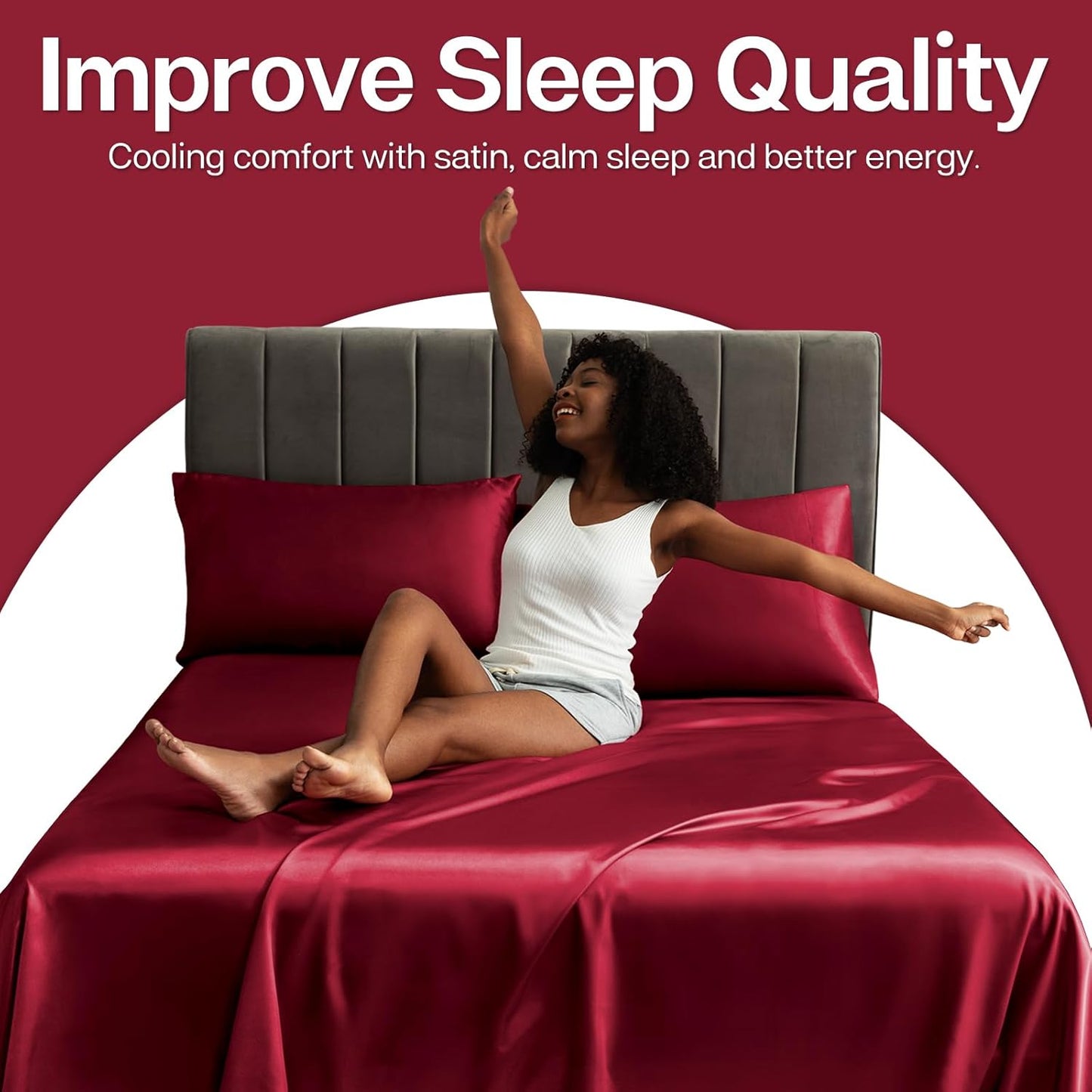 MR&HM Satin Pillowcase for Hair and Skin, Silk Satin Pillowcase 2 Pack, King Size Pillow Cases Set of 2, Silky Pillow Cover with Envelope Closure (20x36, Burgundy)