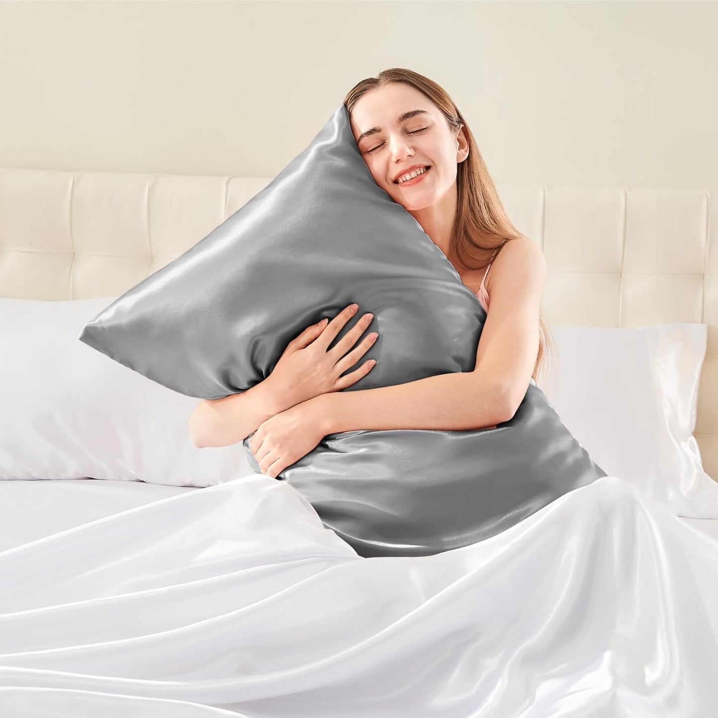 BEDELITE Satin Body Pillow Cover, Super Soft and Cooling Body Pillow Pillowcase for Hair and Skin, Breathable Silky Full Long Pillowcase Cover(20"x54", Grey)