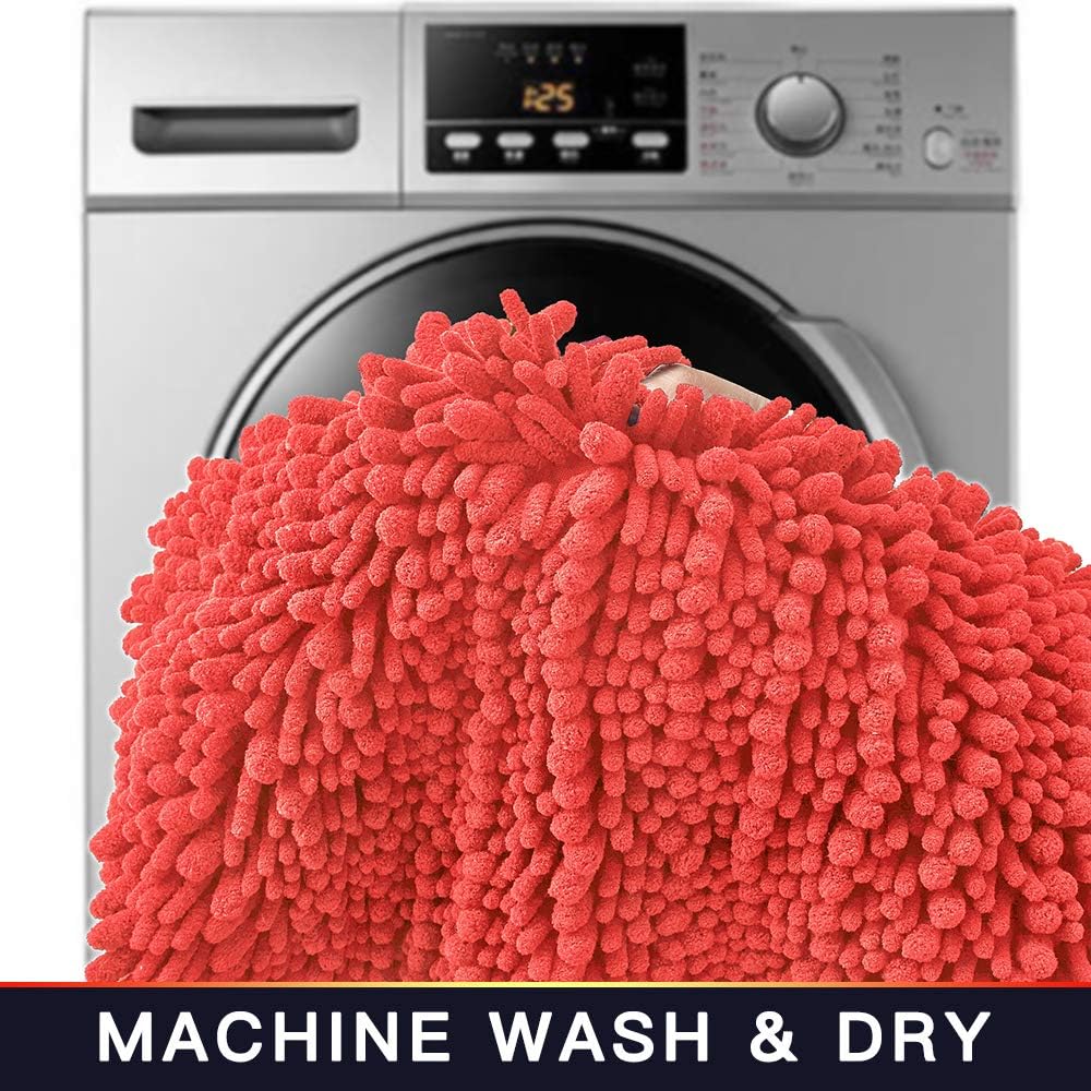 Walensee Large Bathroom Rug Non Slip Bath Mat (24x60 Inch Coral) Water Absorbent Super Soft Shaggy Chenille Machine Washable Dry Extra Thick Perfect Absorbant Best Plush Carpet for Shower Floor