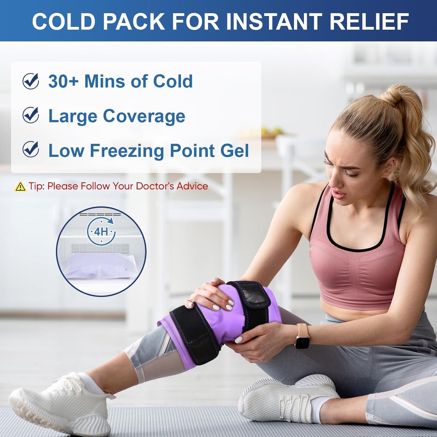 APEXUP Ice Pack for Knee Pain Relief, Large Reusable Wrap After Surgery, Flexible Gel Cold Pack for Injuries, Pain Relief for Back, Shoulder, Elbow, Ankle and Leg (Purple, XXL, 2PK)
