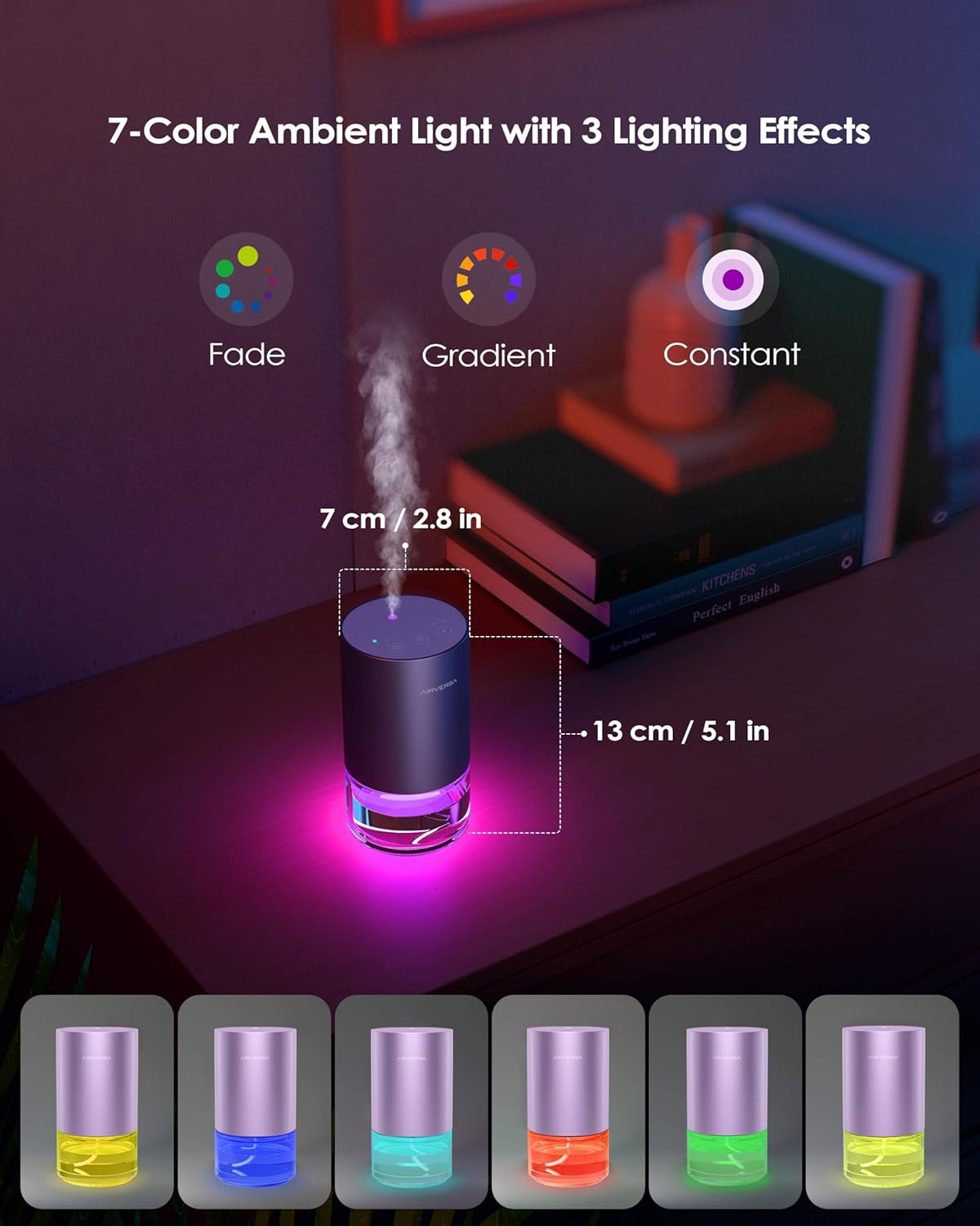 Airversa Essential Oil Diffuser Waterless Aromatherapy Diffusers for Home Large Room, Bedroom, Car, Office, Desk, Battery Operated, Small Diffuser for Pure Scent, 100mL Capacity, AN9 (Lavender)