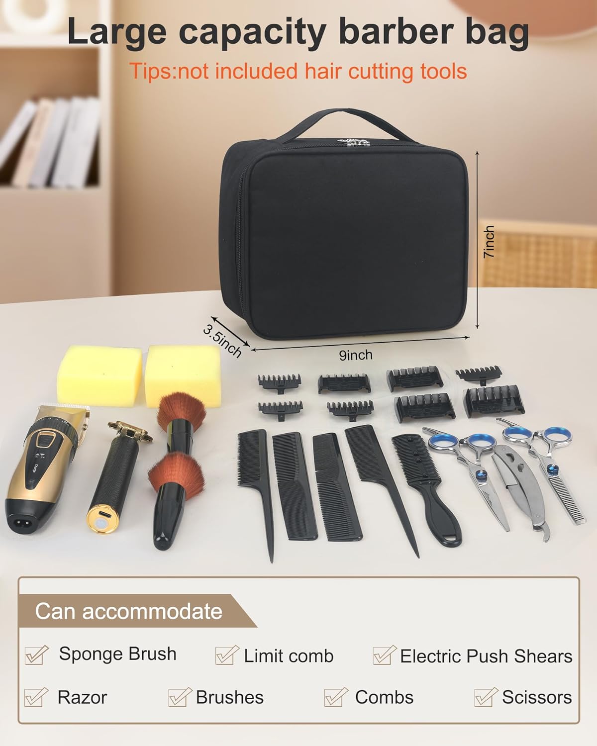 Barber Tool Bag, Large Hair Clipper Bag, Black