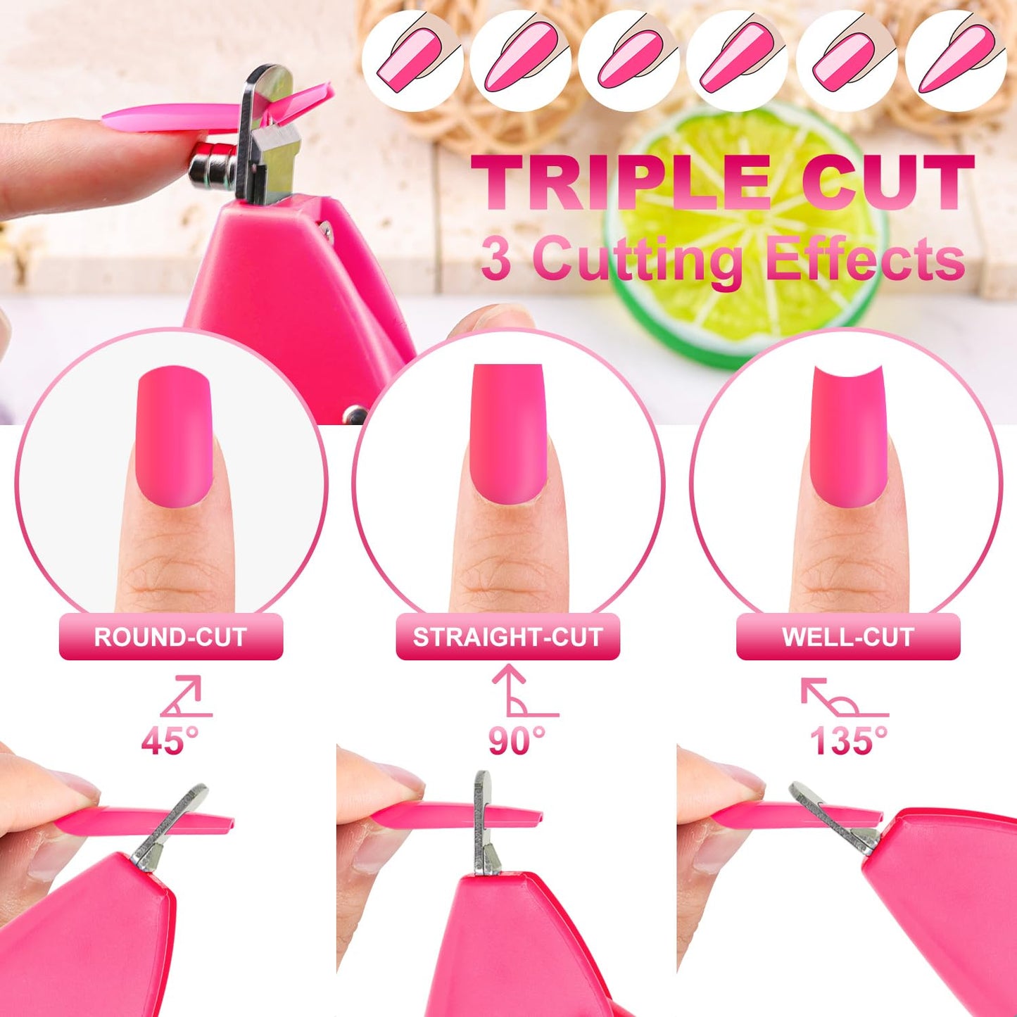 Pink Adjustable Nail Clippers with Magnets Sizers for Acrylic Nails, Artificial Fake Nail False Nail Tip Cutter Trimmer Manicure Pedicure Sharp Blade Clip Tool For Salon Home Art Beauty