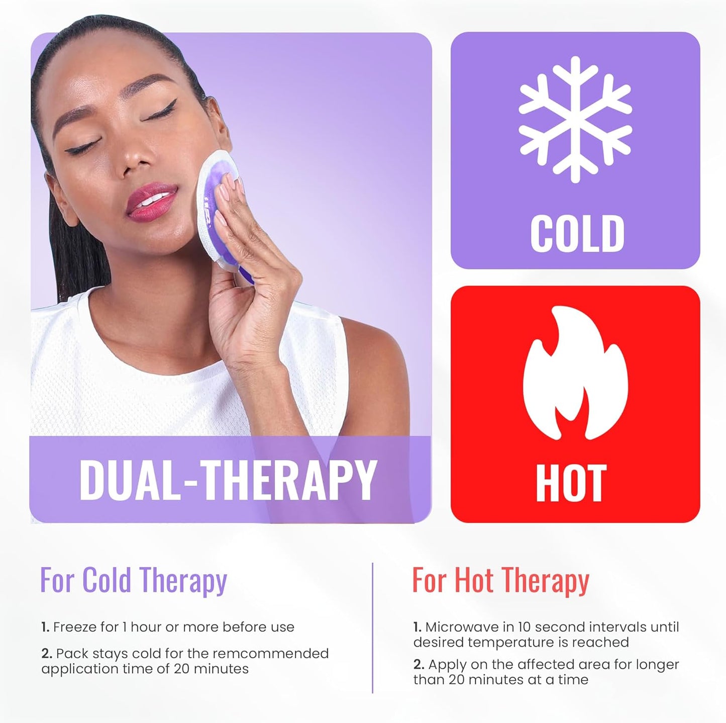 ICEWRAPS Reusable Hot & Cold Gel Packs for Pain Relief - for Injuries, Surgery, Toothache (5-Pack/Purple- with Cloth Backing)