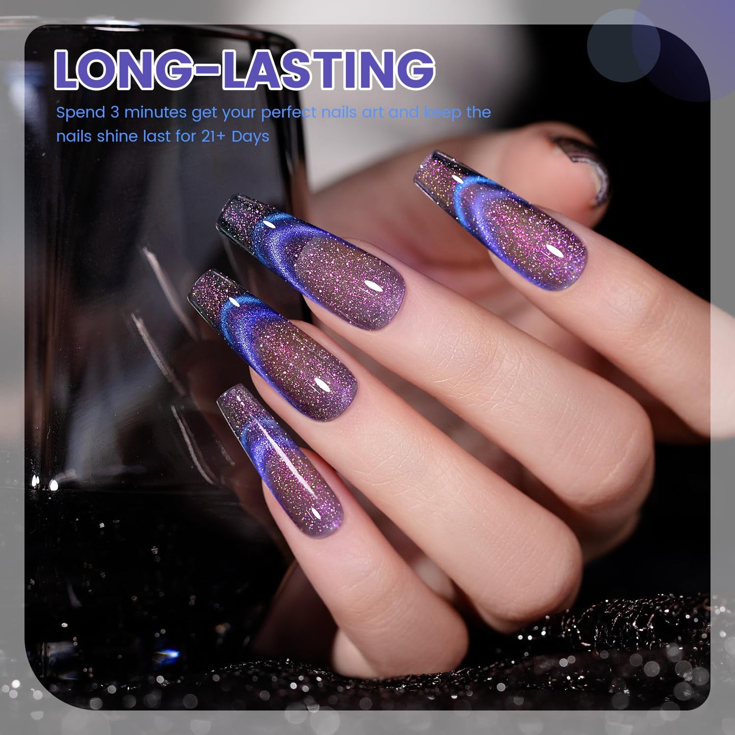 RARJSM 9D Chameleon Glass Cat Eye Gel Nail Polish Set 6Pcs Pink Purple Blue Green Yellow Multi Color Cateye Galaxy Shimmer Gradient Effect with Magnetic Stick UV LED Curing Require Home Salon