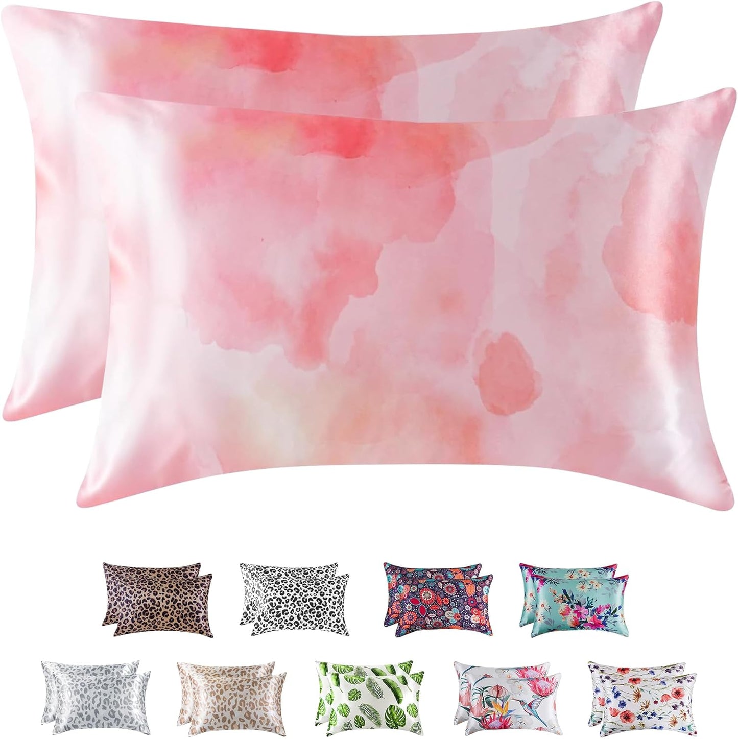 MR&HM Satin Pillowcase for Hair and Skin, Silk Satin Pillowcase 2 Pack, Standard Size Pillow Cases Set of 2, Silky Pillow Cover with Envelope Closure (20x26, Dream Pink)