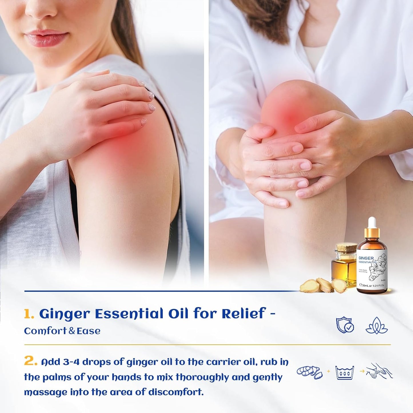 HIQILI 1 Fl Oz Ginger Oil, 100% Pure Natural Ginger Essential Oil for Hair, Massage, Skin - 30ml