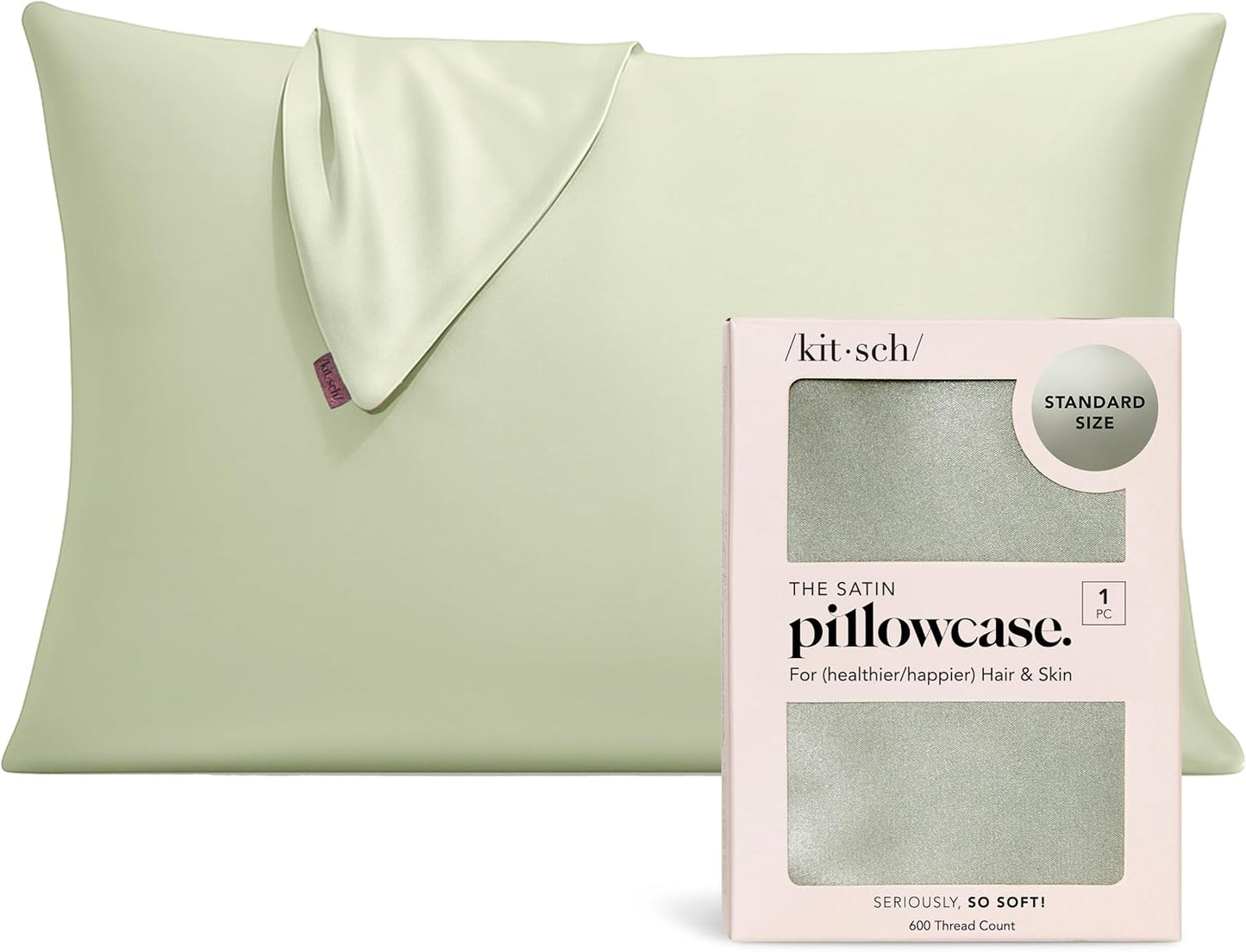 Kitsch Satin Pillowcase with Zipper for Hair & Skin, Softer Than Silk Pillow Cases Queen, Wrinkle-Free, Smooth and Cooling Satin Pillow Covers, Standard Size 19"x26" - Sage