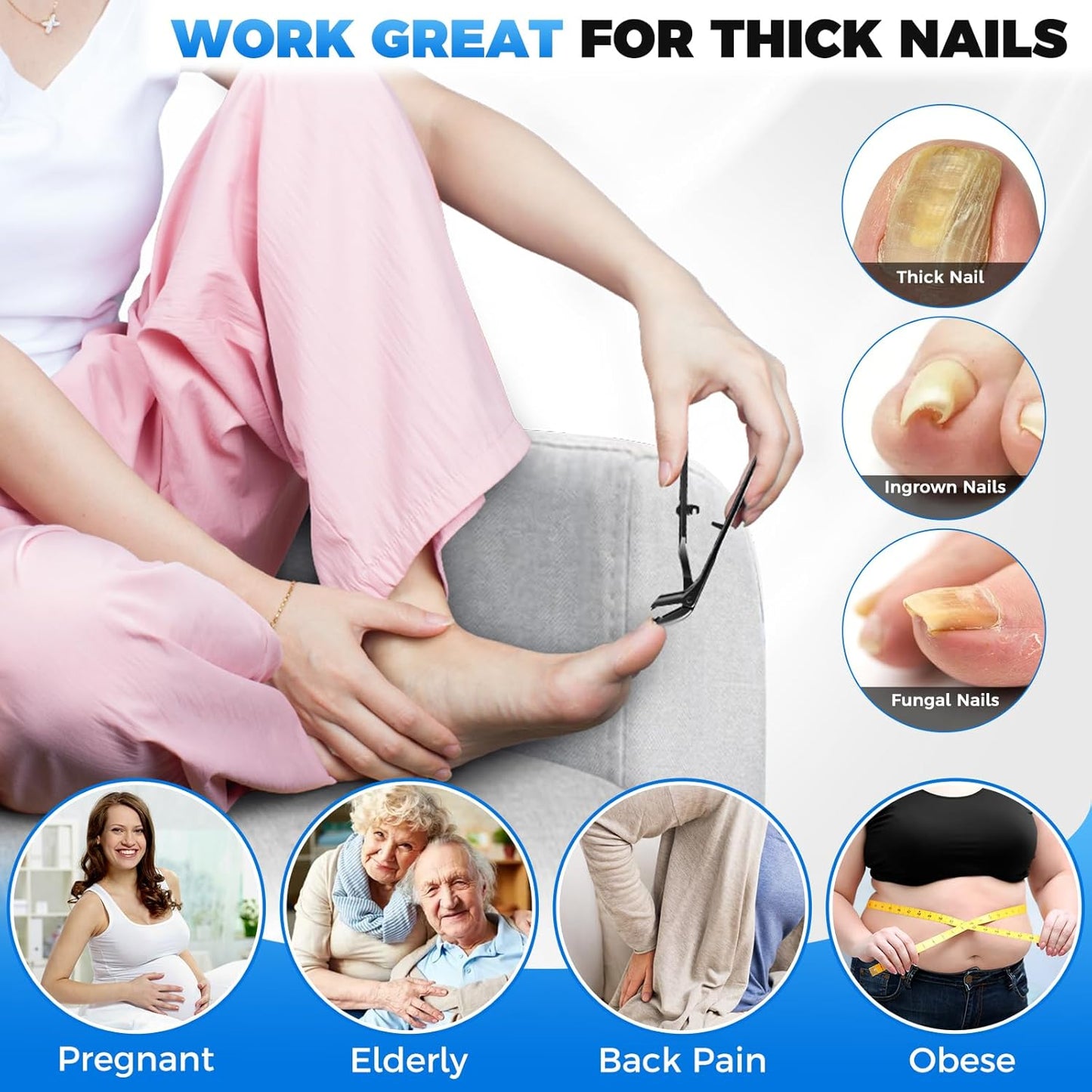 2025 Toenail Clippers for Thick Toenails for Seniors, Large Angled Toe Nail Clippers for Thick Nails for Men, Heavy Duty Professional Ingrown Toenail Clippers Long Handle Nail Clippers with Catcher