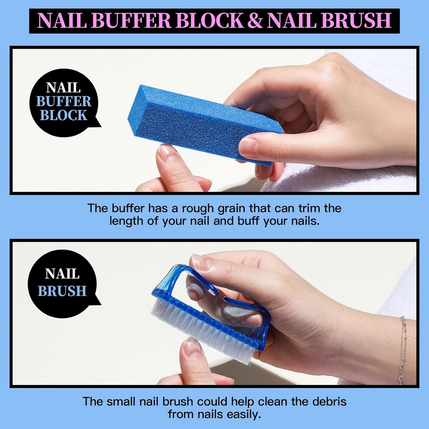 FANDAMEI Manicure Set, Nail Tools, Files 100/180, Buffer Block, Cuticle Nippers, Pusher, Peeler, Lifter for Ingrown Toenails, Toenail File, Care Kit, Blue