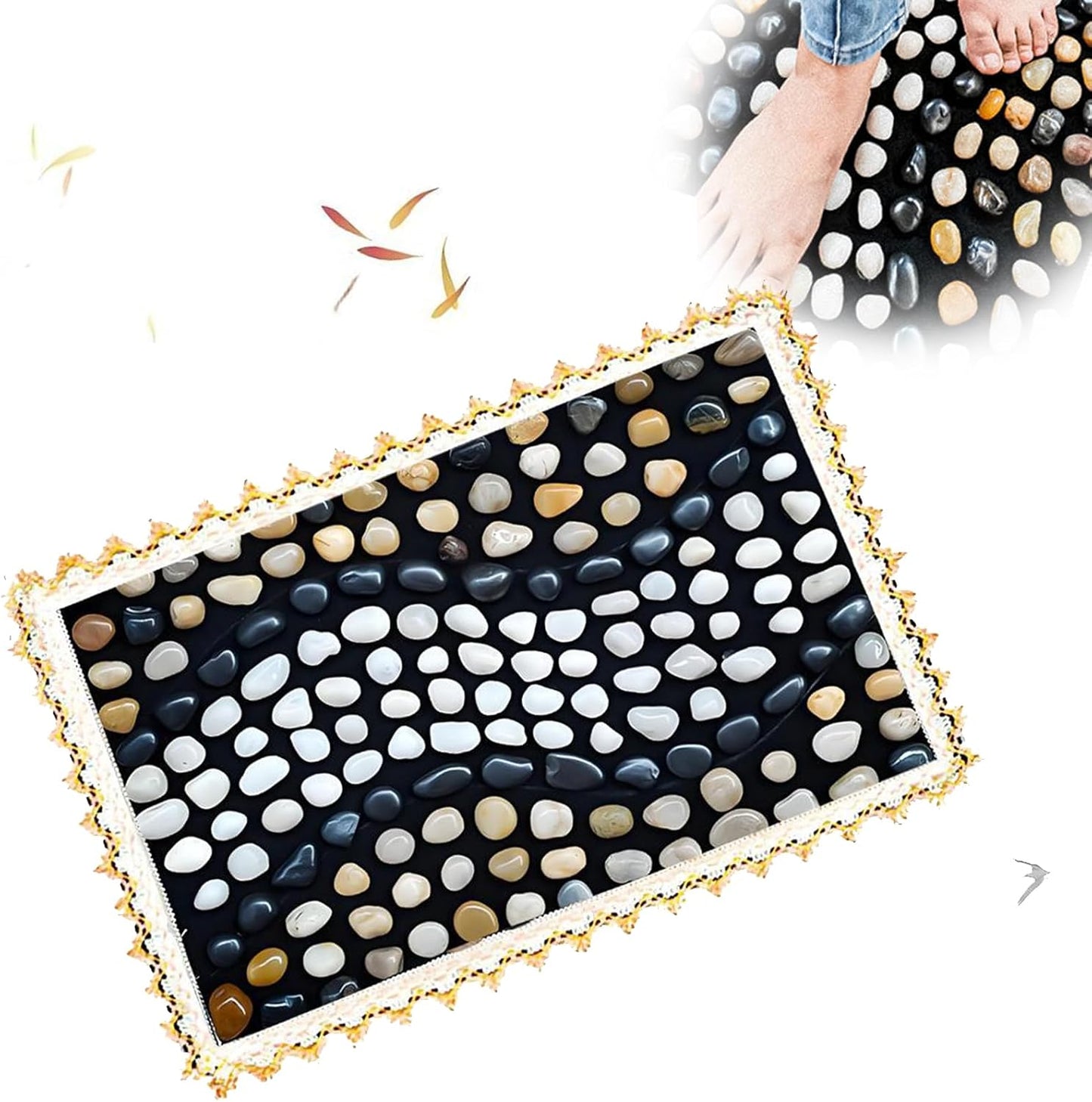 LIYAOLI Pebbles Foot Massager Mat - Acupressure Reflexology Pad with Natural Cobblestones for Pain Relief, Improved Circulation & Relaxation for Tired Feet (23.6" x 15.7")