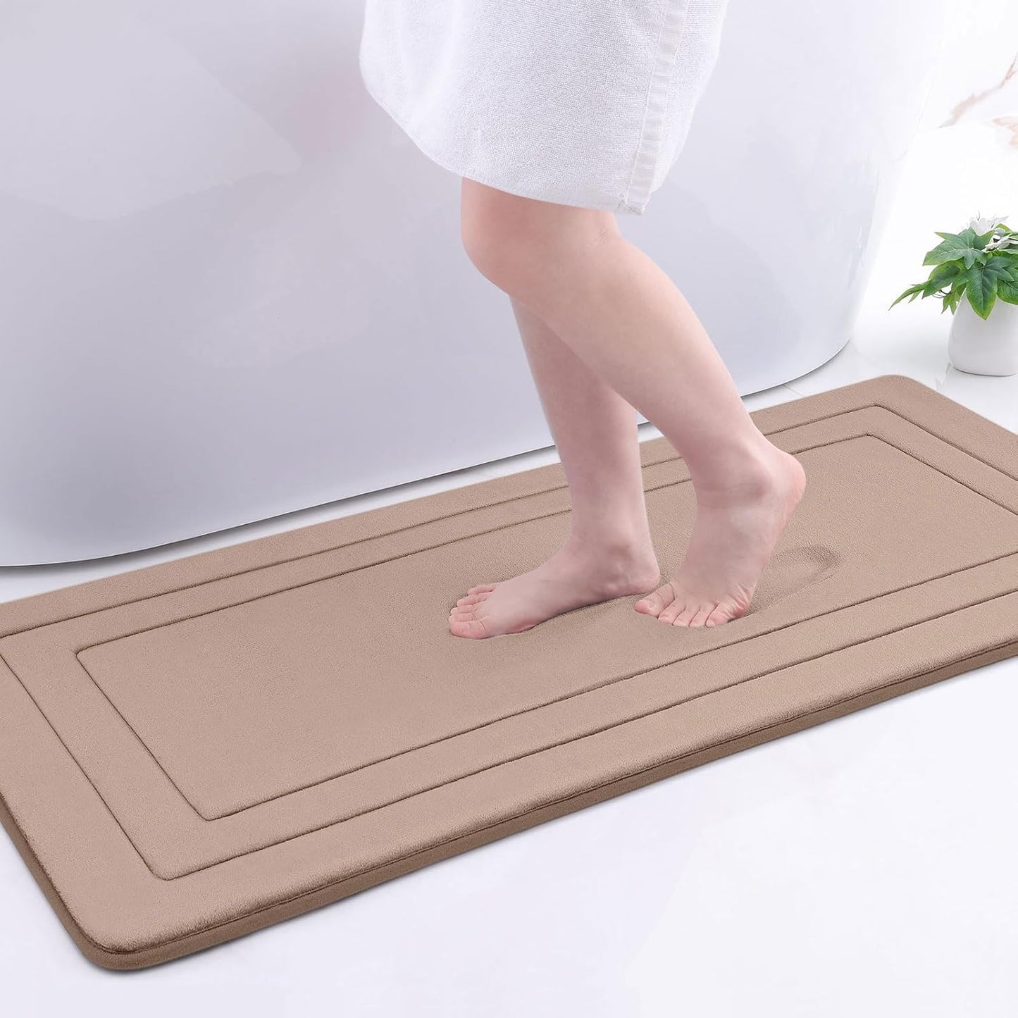 Arotive Memory Foam Bathroom Rug Mat 47x17, Ultra Soft and Absorbent Bath Mat, Machine Wash Dry, Comfortable Bath Rug Carpet for Bathroom Floor, Tub and Shower, Camel