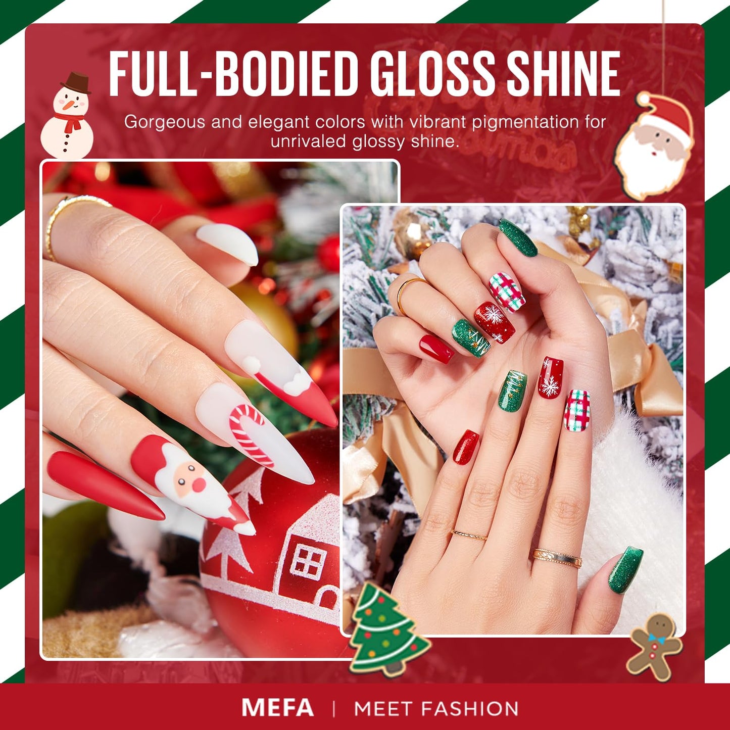 MEFA Christmas Gel Nail Polish Set Limited Edition, 12 Colors Burgundy Red Dark Green Glitter Gel Polish Winter Silver Gold Sparkle Nail Polish Manicure Soak Off Salon Christmas Gifts for Women Girl