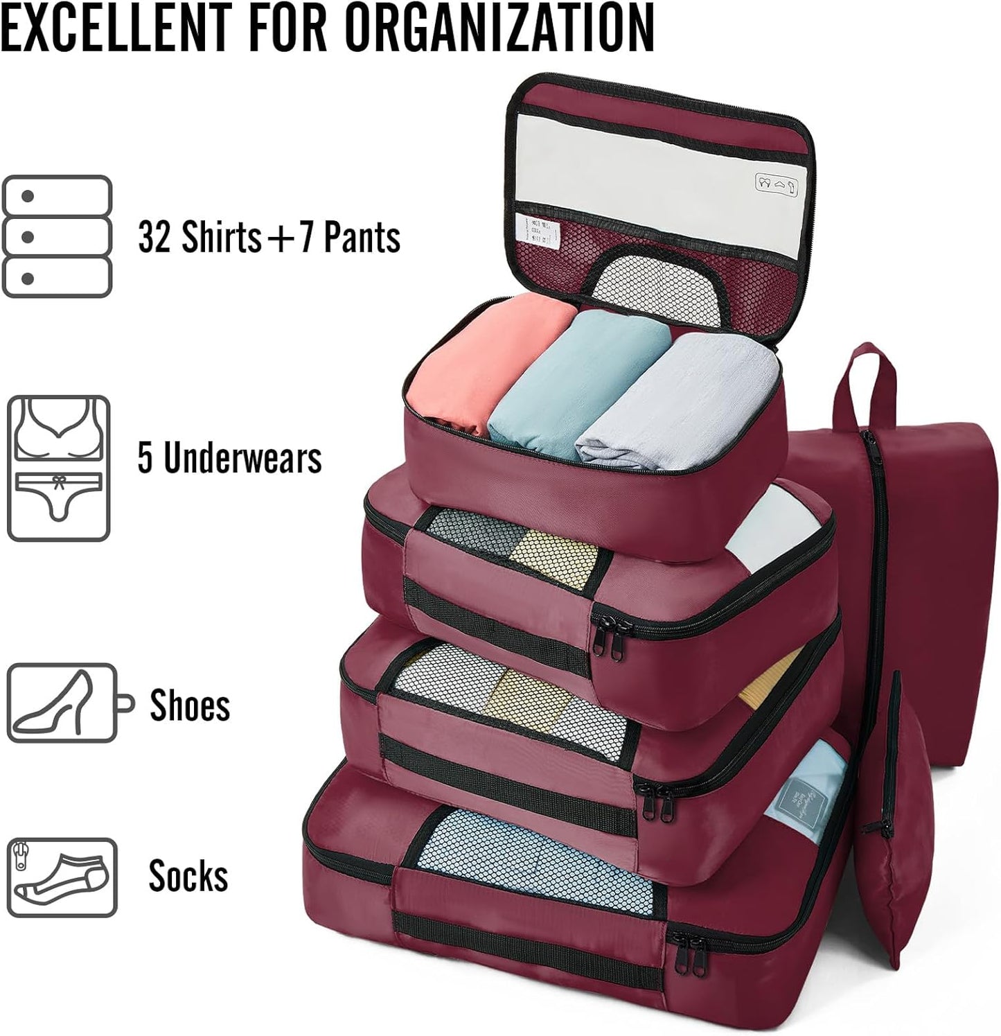 Veken 8 Set Packing Cubes for Travel Essentials, Suitcase Organizer Bags in 4 Sizes, Carry-On Luggage Accessories with Large Laundry & Hanging Toiletry Bag, Must-Have for Airplane, Road Trip & Camping