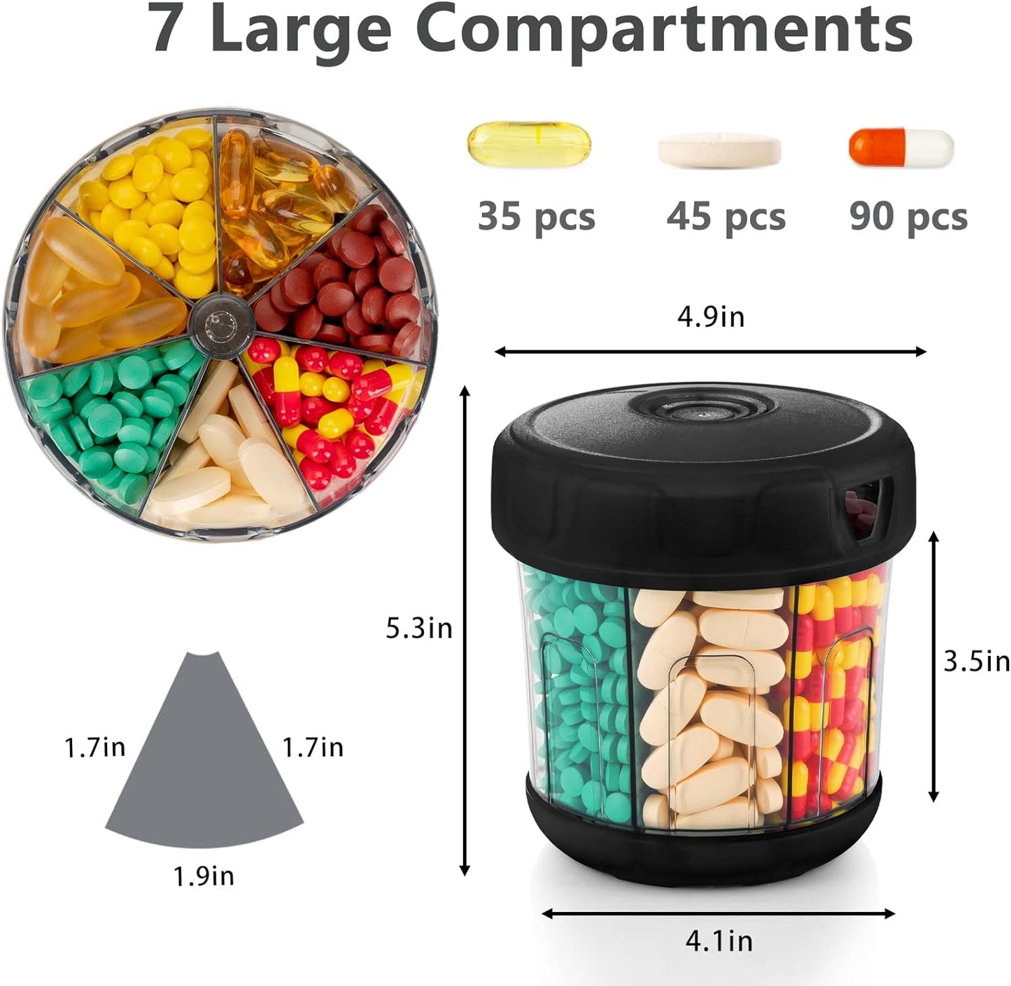 Extra Large Supplement Organizer with XL 7 Compartments, TPU Soft Lid Easy to Load and to Use Pill Dispenser, 1 Month Jumbo Vitamin Holder Medicine Organizer Storage