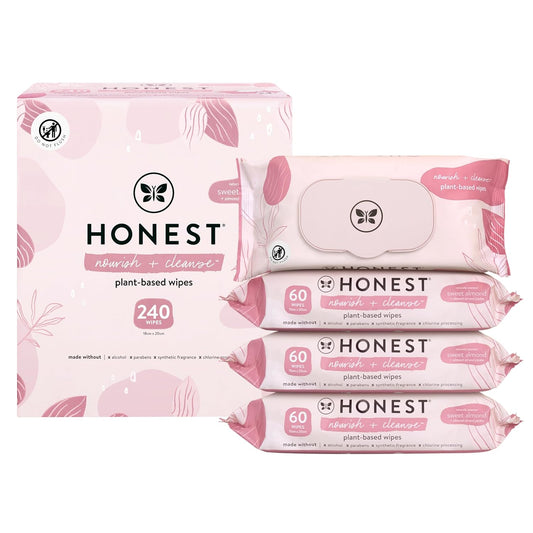 The Honest Company Nourish and Cleanse Naturally Scented Wipes Cleansing Multi-Tasking Wipes 99% Water Plant Based Hypoallergenic Sweet Almond 240 Count