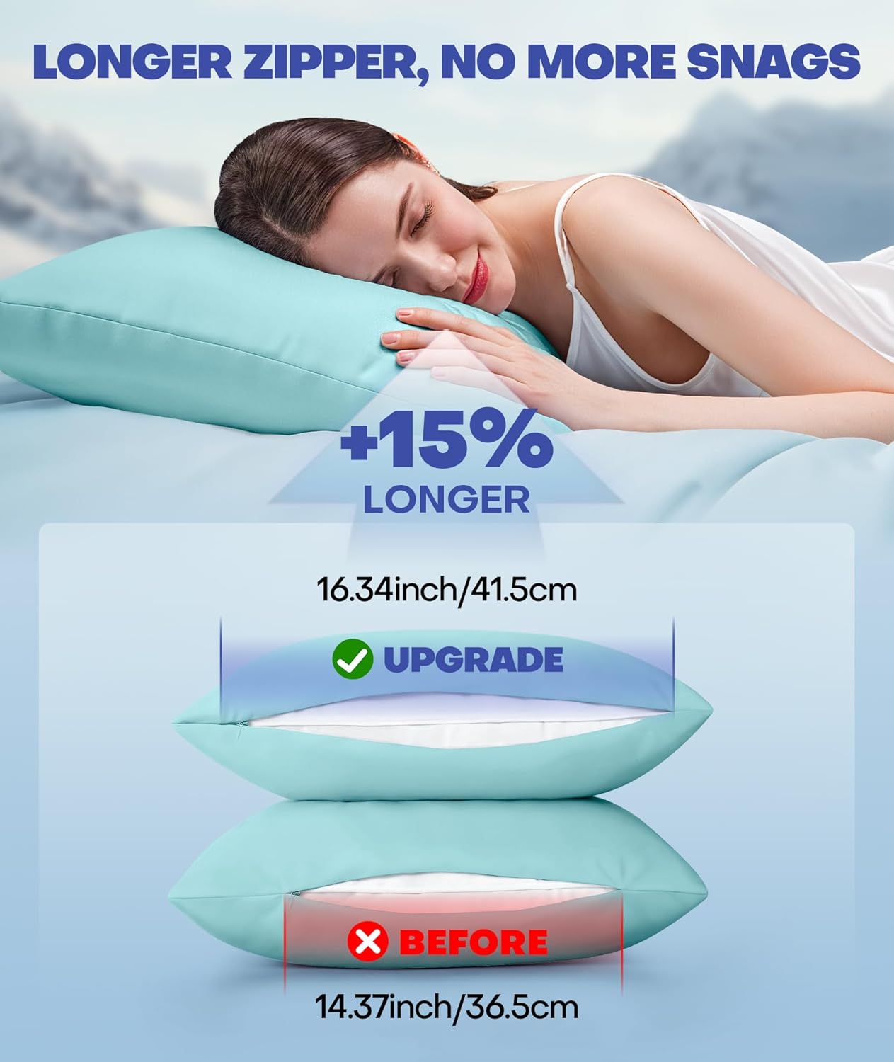 Ice Cooling Pillowcase for Hot Sleepers, Instantly Cool, Stays Cold All Night, Softer Than Silk Pillow Cases, Pillow Covers with Invisible Zipper, Gift for Men & Women - Queen Size, Mint Blue (1 Pack)