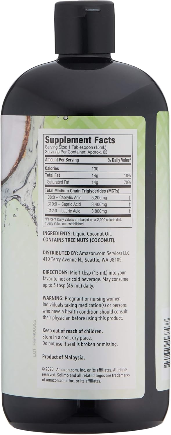 Amazon Brand - Solimo MCT Liquid Coconut Oil, Unflavored, 32 fl oz (Pack of 1)