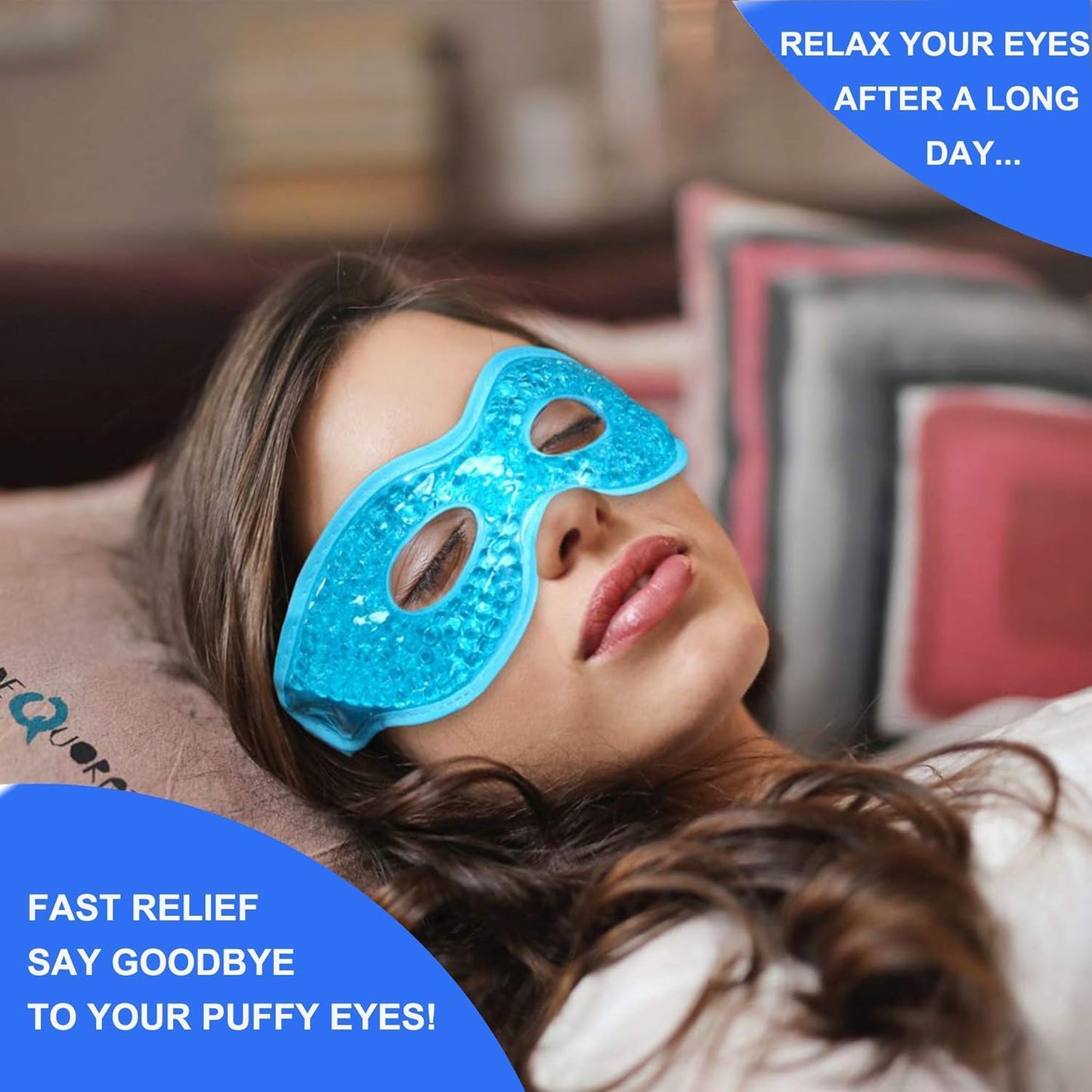 2PCS Gel Eye Mask Reusable Cold Therapy Gel Bead Eye Mask for Puffiness/Dark Circles/Eye Bags/Dry Eyes/Headaches/Migraines/Stress Relief (Blue)