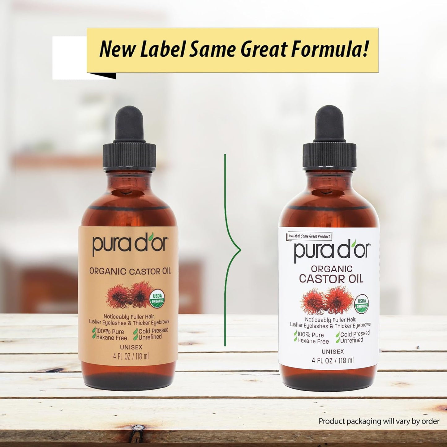 PURA D'OR 4 Oz ORGANIC Castor Oil - 100% Pure USDA Certified Cold Pressed, Hexane Free Eyelash & Eyebrow Serum - For Fuller, Thicker Lashes & Brows - Skin & Hair