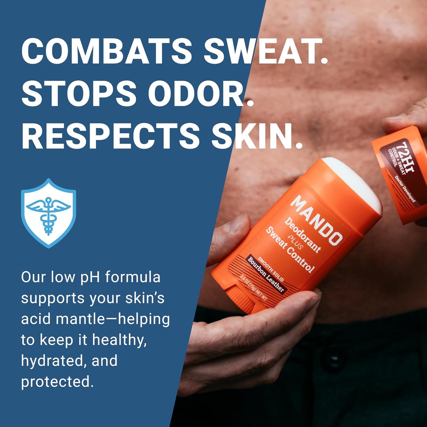 Mando Antiperspirant Deodorant Sweat and Odor Control for Men – Extra Strength Smooth Solid Stick – 72 Hour Performance – Baking Soda Free, Skin Safe – 2.6 oz – Bourbon Leather – Pack of 2