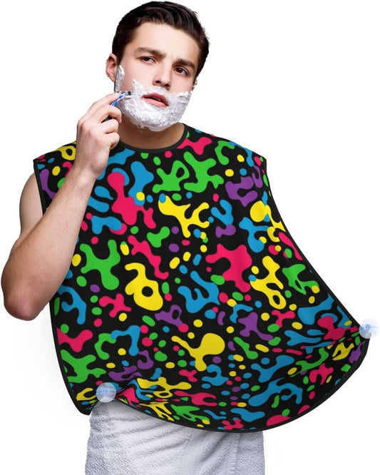 Ultimate Shaving Bib, Beard Trimming Apron with Hair Catcher, Leopard Cheetah Print Rainbow Black