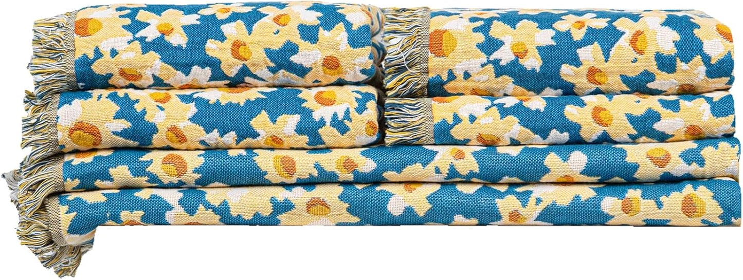 Bath Towels Set, Soft & Thick & Absorbent & Quick Dry, Hotel Towels for Bathroom Luxury, Beach Towel (Floral Dark Cyan, 2 Bath Towels+4 Hand Towels)