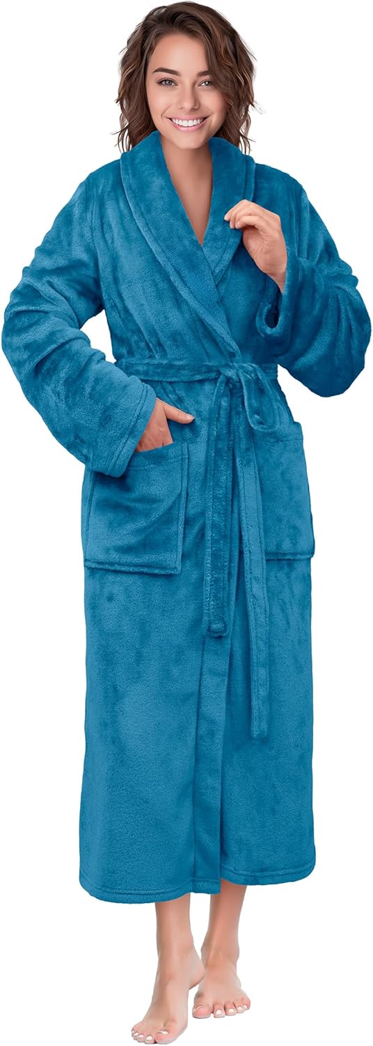 PAVILIA Womens Robe Fleece Plush Soft, Fluffy Fuzzy Cozy Warm Lightweight Bathrobe, Shower Spa House Long Robe for Women