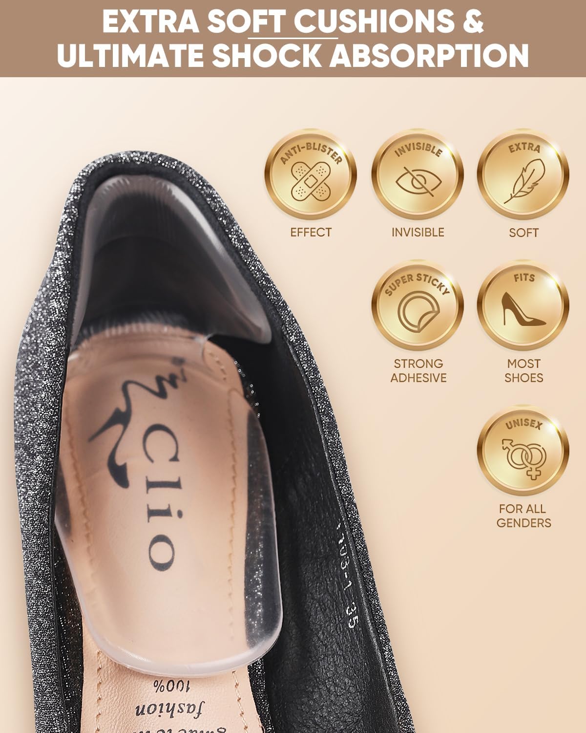 ONUEMP Heel Pads for Shoes, Silicone Shoe Inserts for Women High Heel Protectors Grips, Comfort Foot Pad Cushions Filler for Pain Relief, Shoes Too Big, Blister Prevention - Multi Color