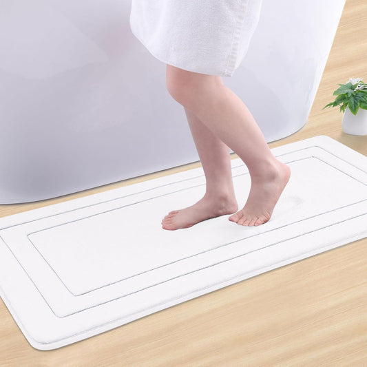 Arotive Memory Foam Bathroom Rug Mat 47x17, Ultra Soft and Absorbent Bath Mat, Machine Wash Dry, Comfortable Bath Rug Carpet for Bathroom Floor, Tub and Shower, White