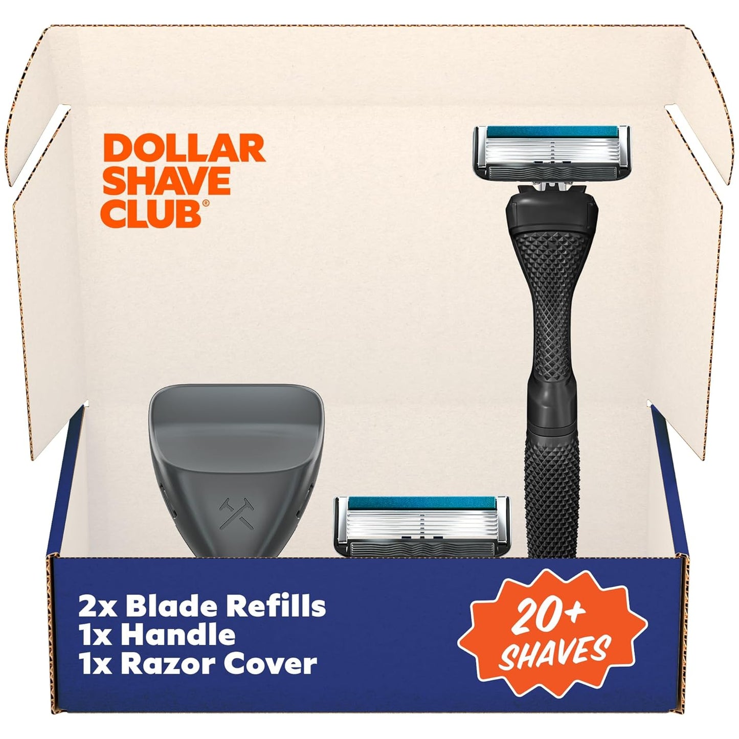 Dollar Shave Club | The Guest Pass Shave Set | 2 Extra Close Refill Cartridges, 1 Handle (Black), 1 Razor Cover