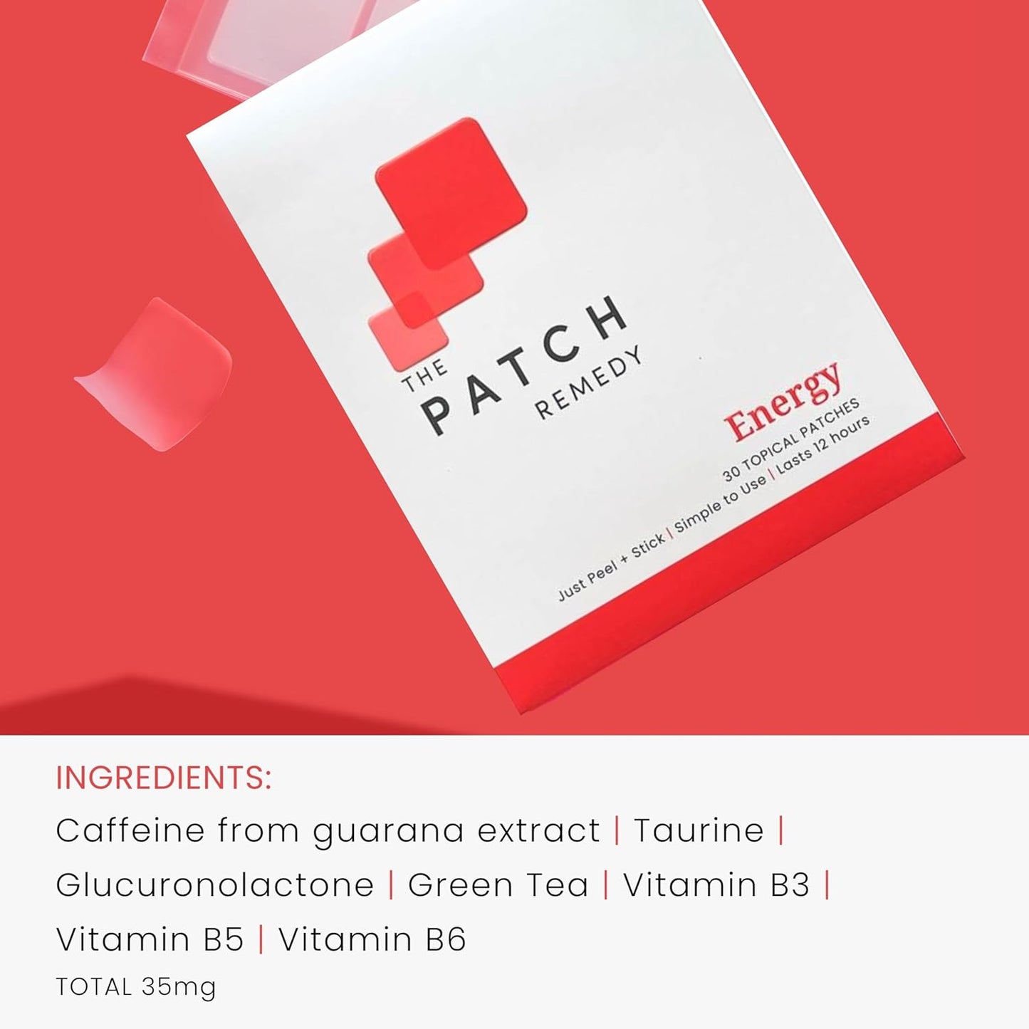 Energy Patch | Guarana, Taurine, Glucuronolactone, Green Tea, B Vitamins | 30 Patches