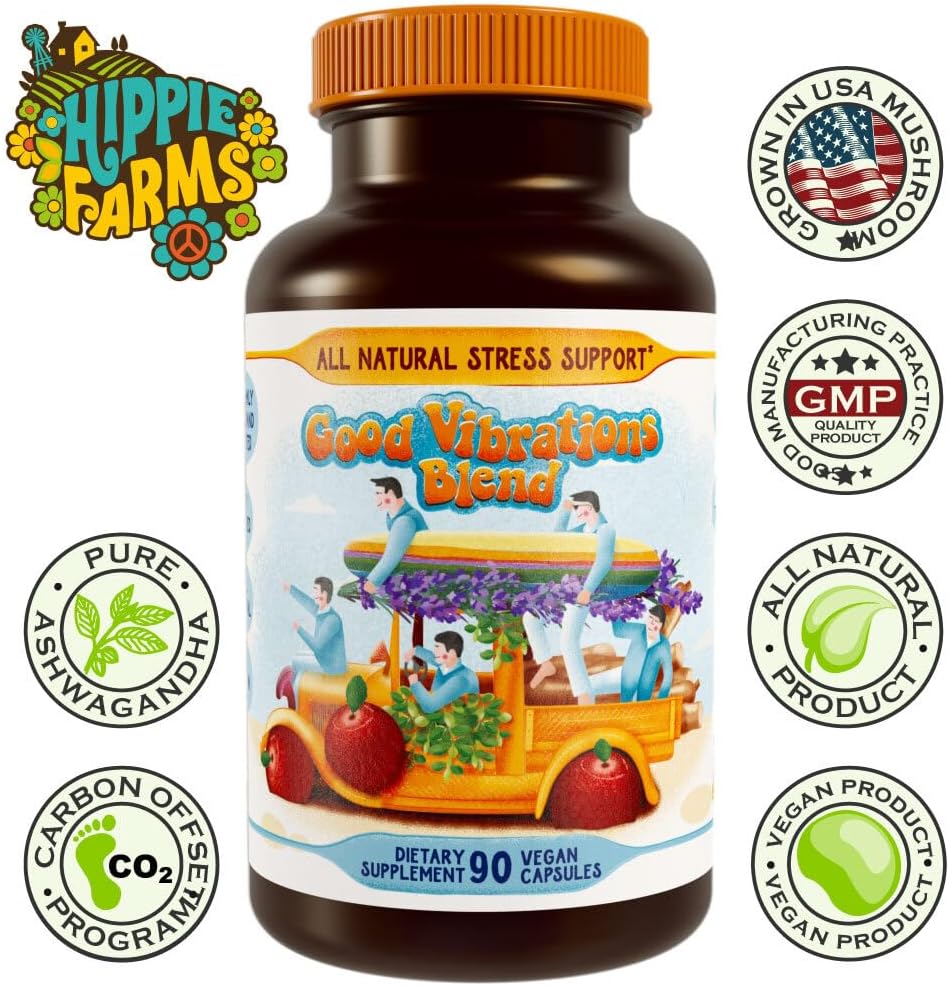 Stress, Mood, Energy Support - Ashwagandha Root, Lion's Mane & More - Good Vibrations Blend