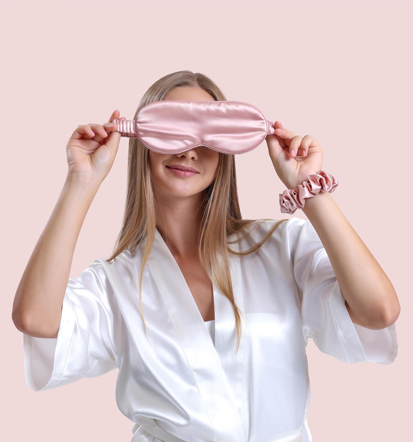 Silk Sleep Mask - 100% Pure 22 Momme Mulberry Silk Eye Sleeping Mask for Women and Men - Blackout Eye Mask for Sleeping (Light Pink)