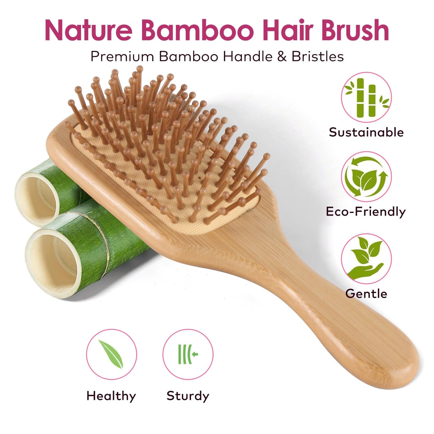 Sandalwood Hair Brush Comb, Bornbyme Wooden Bamboom Massage Scalp Comb for Hair Growth Anti-Static Detangler Brush for Women, Square