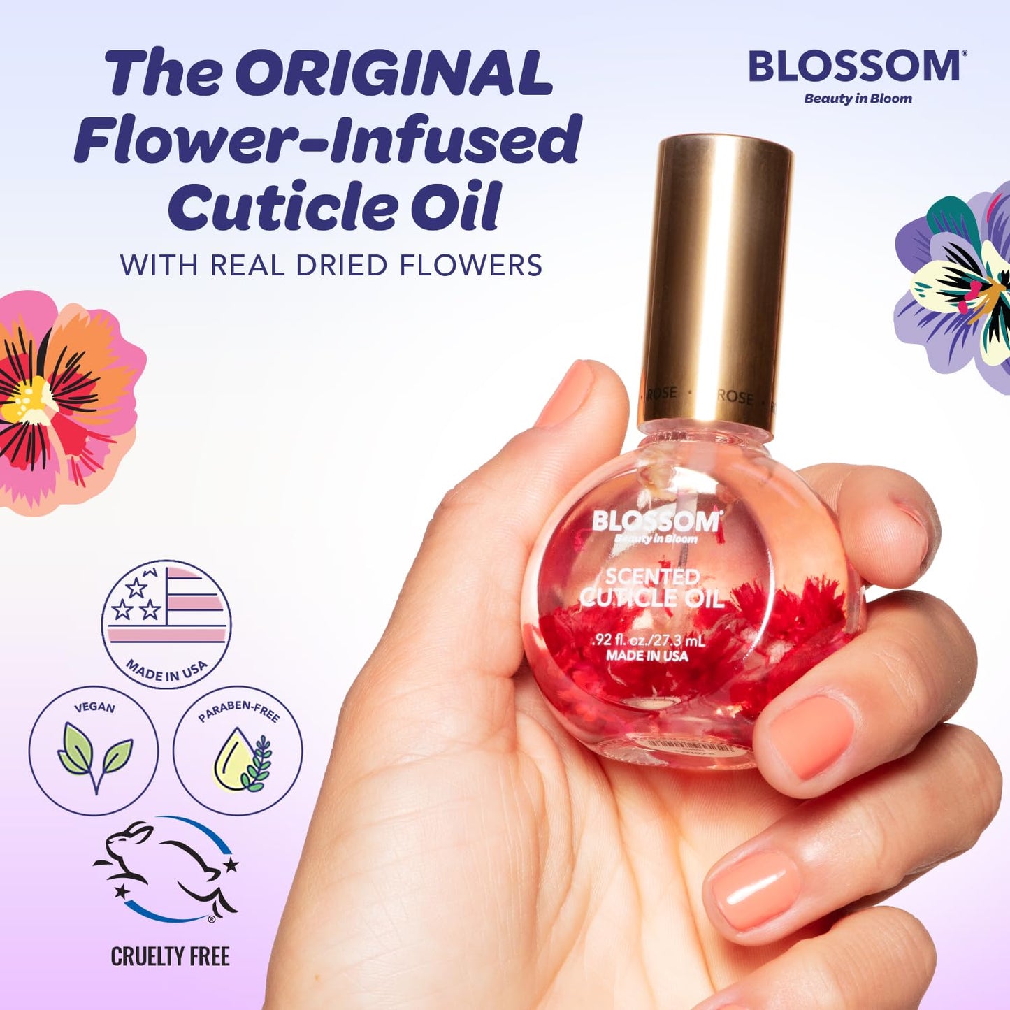 Blossom Cuticle Oil for Nails, Hydrating, Moisturizing, Scented Nail Oil Cuticle Care, Infused with Real Flowers, Made in USA, 0.5 fl. oz, Grape