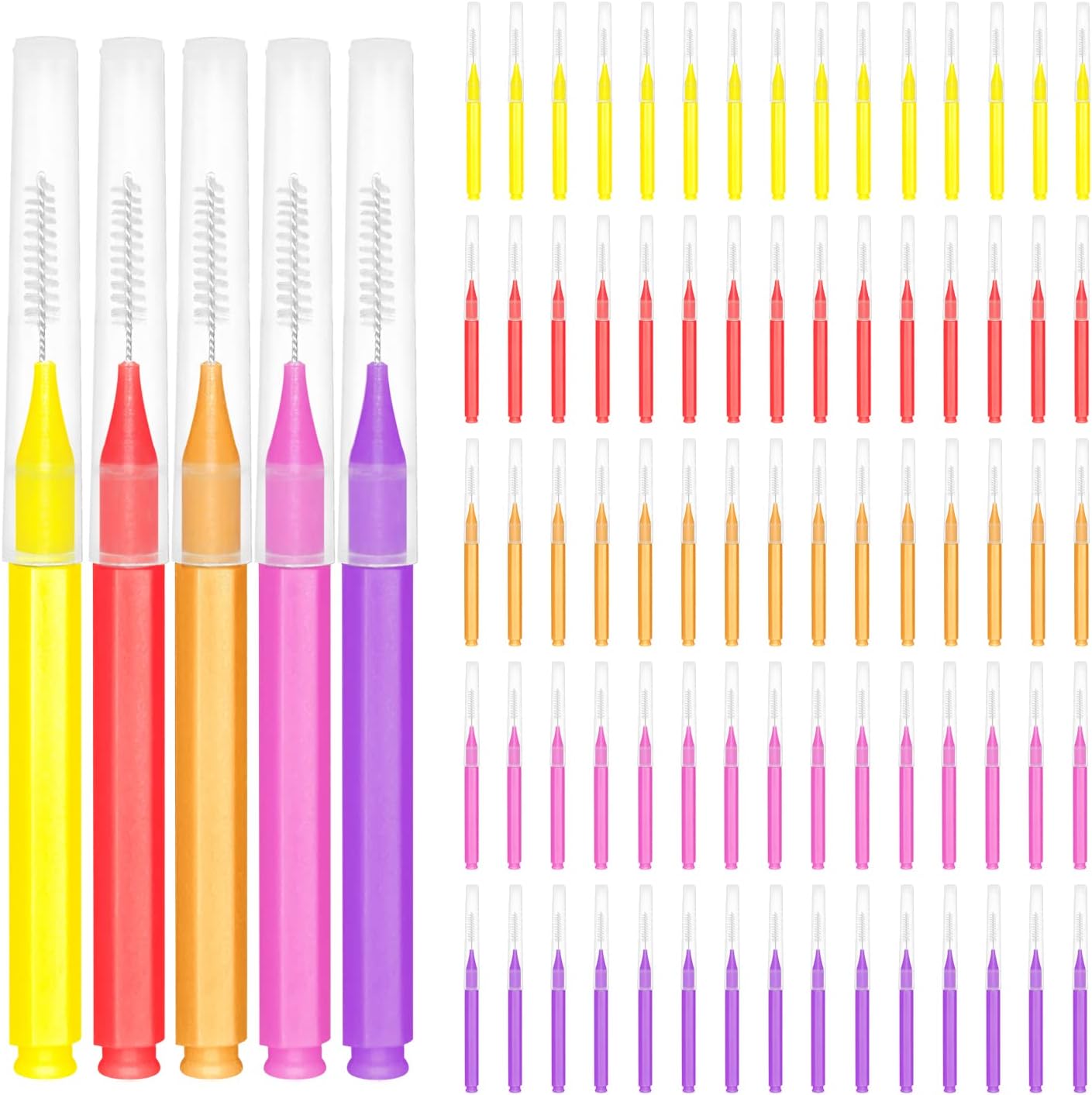 EasyHonor Braces Brush for Cleaner Interdental Brush Toothpick Dental Tooth Flossing Head Oral Dental Hygiene Flosser Toothpick Cleaners Tooth Cleaning Tool (5 Warm Colors,75pcs)