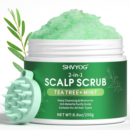 SHVYOG Scalp Scrub, Tea Tree & Coconut Oil Exfoliator Scrub for Itchy Scalp, Anti-Dandruff Detox Clarifying Exfoliator Shampoo with Sea Salt, Scalp Treatment with Scalp Scrubber