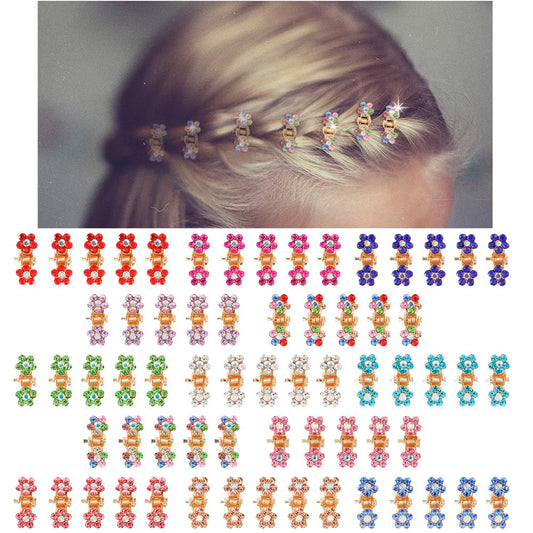 Mini Hair Claw Clips - No-Slip Grip Rhinestone Metal Clamps, Glitter Flower Accessories for Girls Women (Rose Gold-13Colors)
