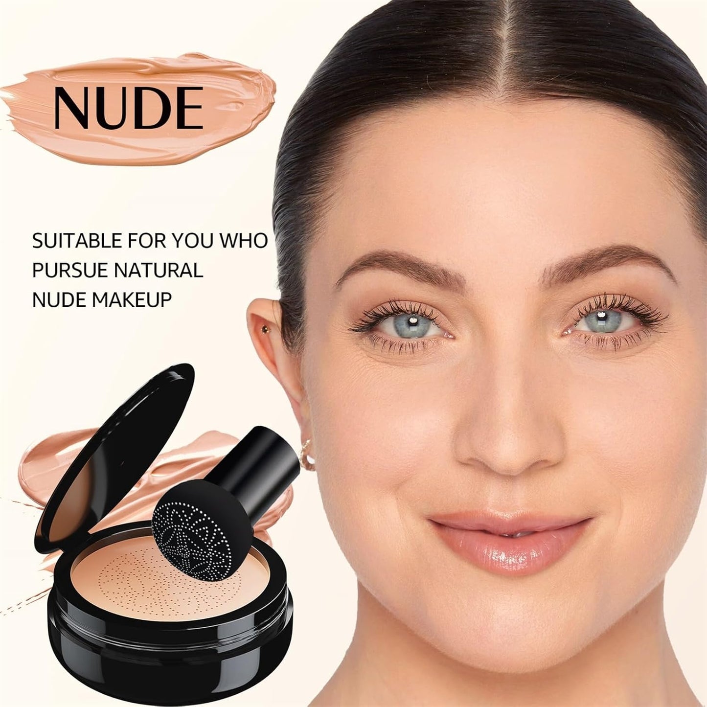 Mushroom Head Air Cushion CC Cream - Tattoo Cover up Makeup Waterproof Long-Lasting Moisturizing Concealer Foundation, Even Skin Tone for All Skin Types (Nude)