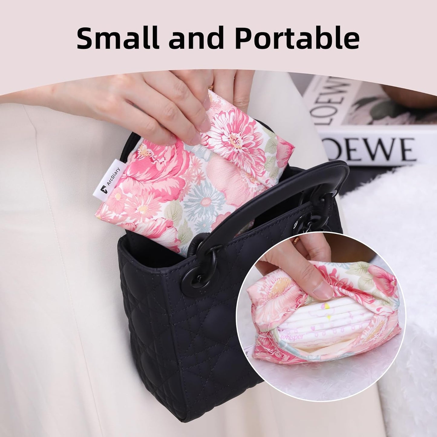 Period Bag for Teen Aged Girls, Portable Sanitary Pad Storage Bag for Teen Pads/Sanitary Napkins/Small Tampons, Feminine Menstrual Cup Pouch (Blooming)