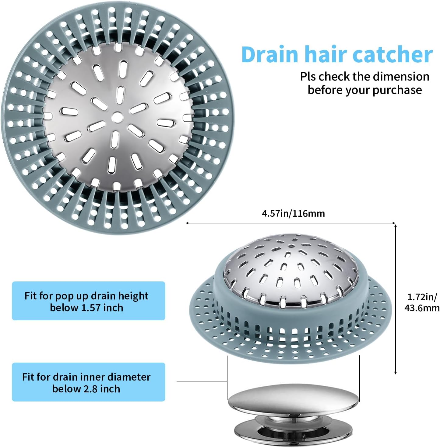 Shower Drain Hair Catcher, Shower Drain Cover, Bathtub Drain Hair Catcher for Pop-Up & Regular Drains