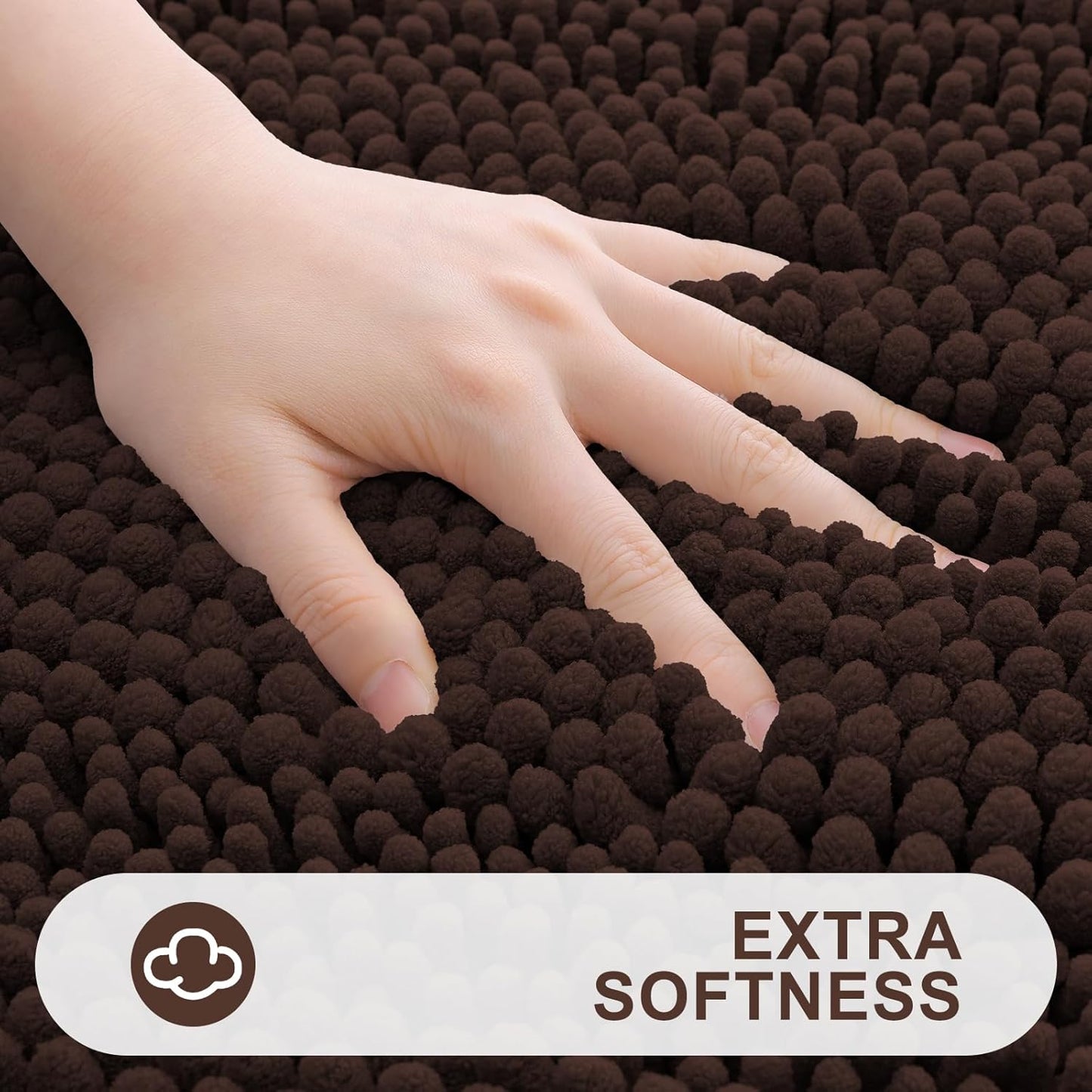 Grandaily Chenille Striped Bathroom Rugs 24x16, Extra Thick and Absorbent Bath Mats, Non-Slip Soft Plush Shaggy Shower Carpet, Machine Wash Dry, Bath Rug for Bathroom, (Small, Brown)