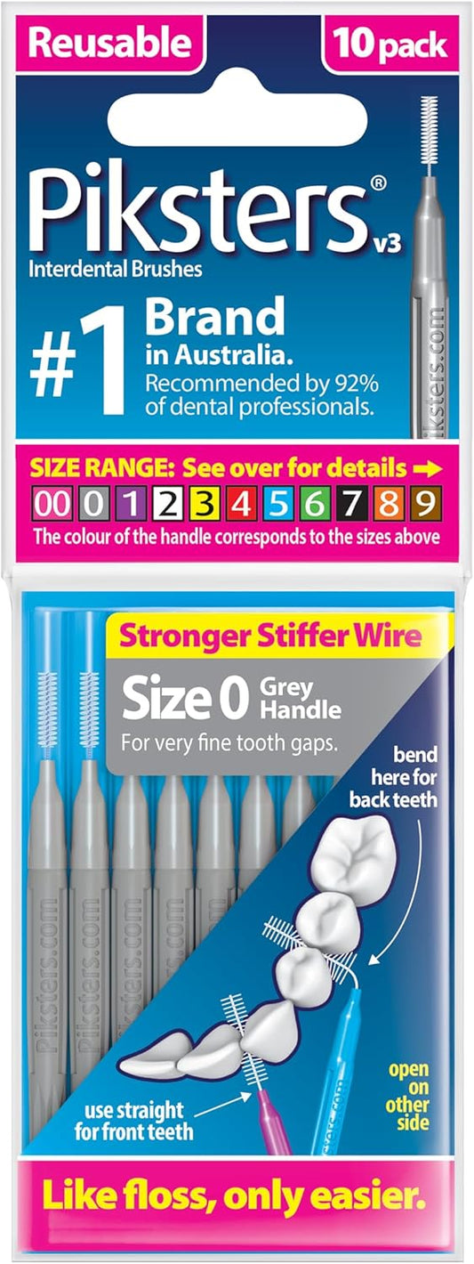 Piksters Interdental Brushes, Size 0, Grey Handle