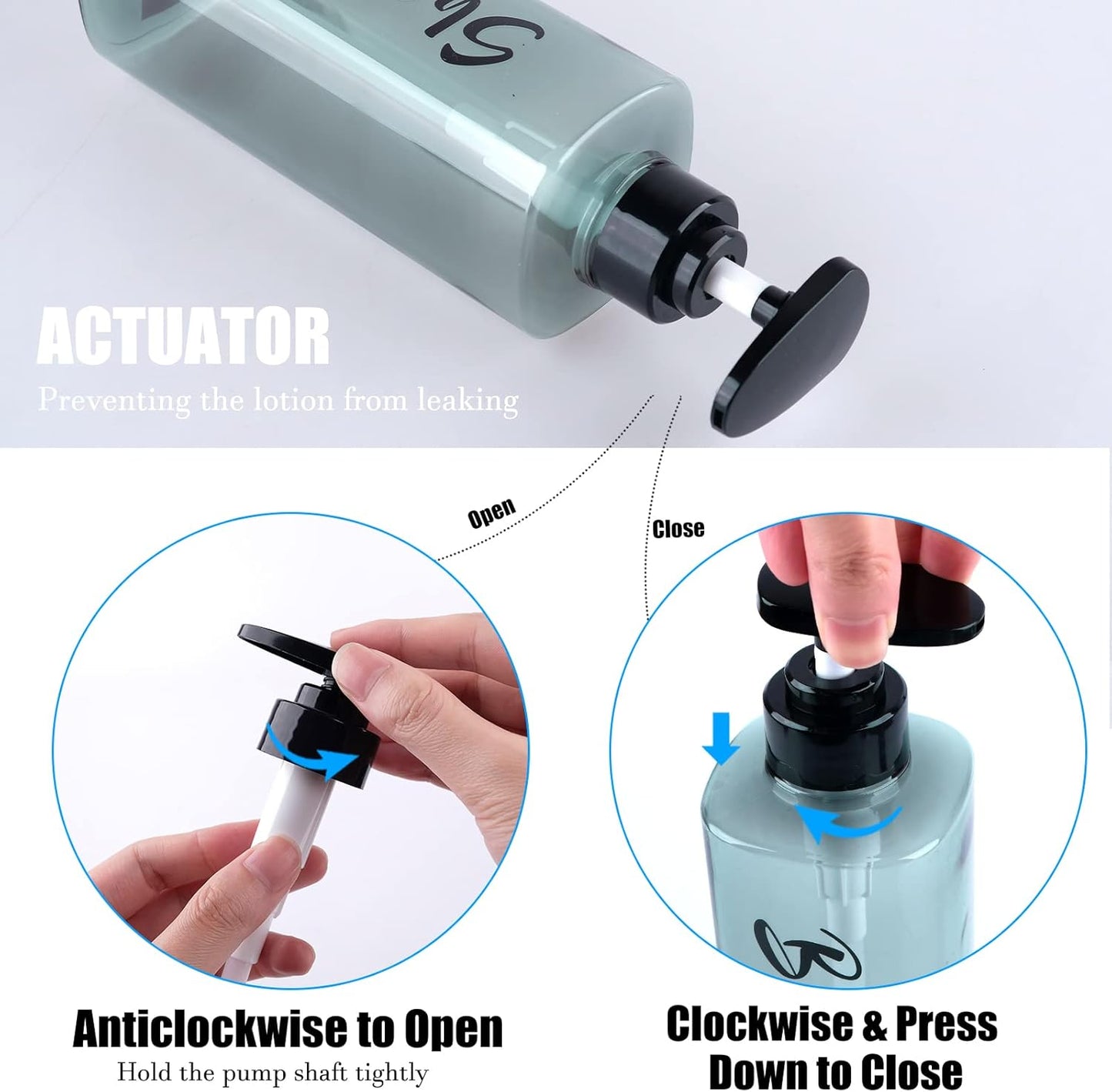 16.9oz Refillable Shower Soap Dispenser with Pump - 3 Chamber No Drill for Shampoo, Conditioner & Body Wash, Blue Clear Plastic Bottle Dispenser, Bathroom Organizer with 6 Waterproof Labels