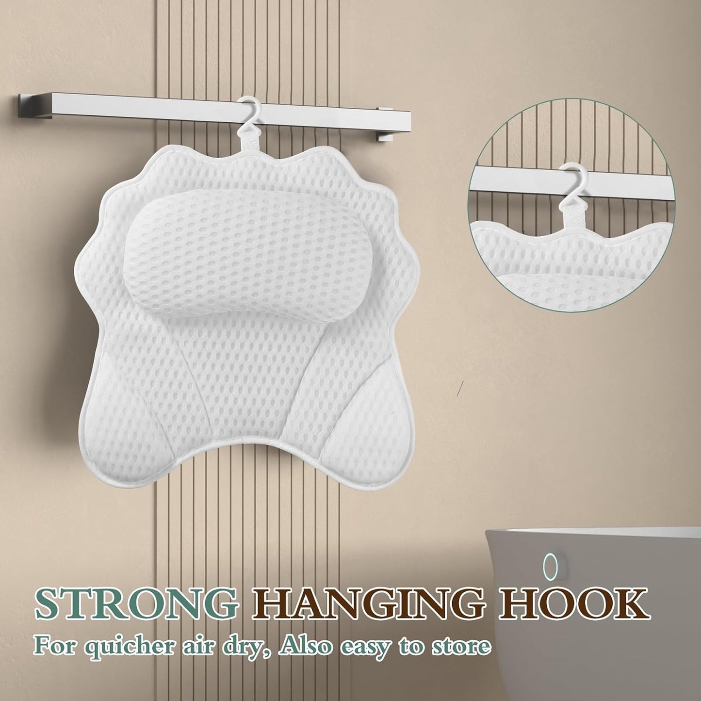 Bath Pillow RUVINCE Ergonomic Luxury Bathtub Pillow with Head,Neck, Shoulder and Back Support, 4D Bath Pillows for tub with 6 Powerful Suction Cups, Fits All Bathtub