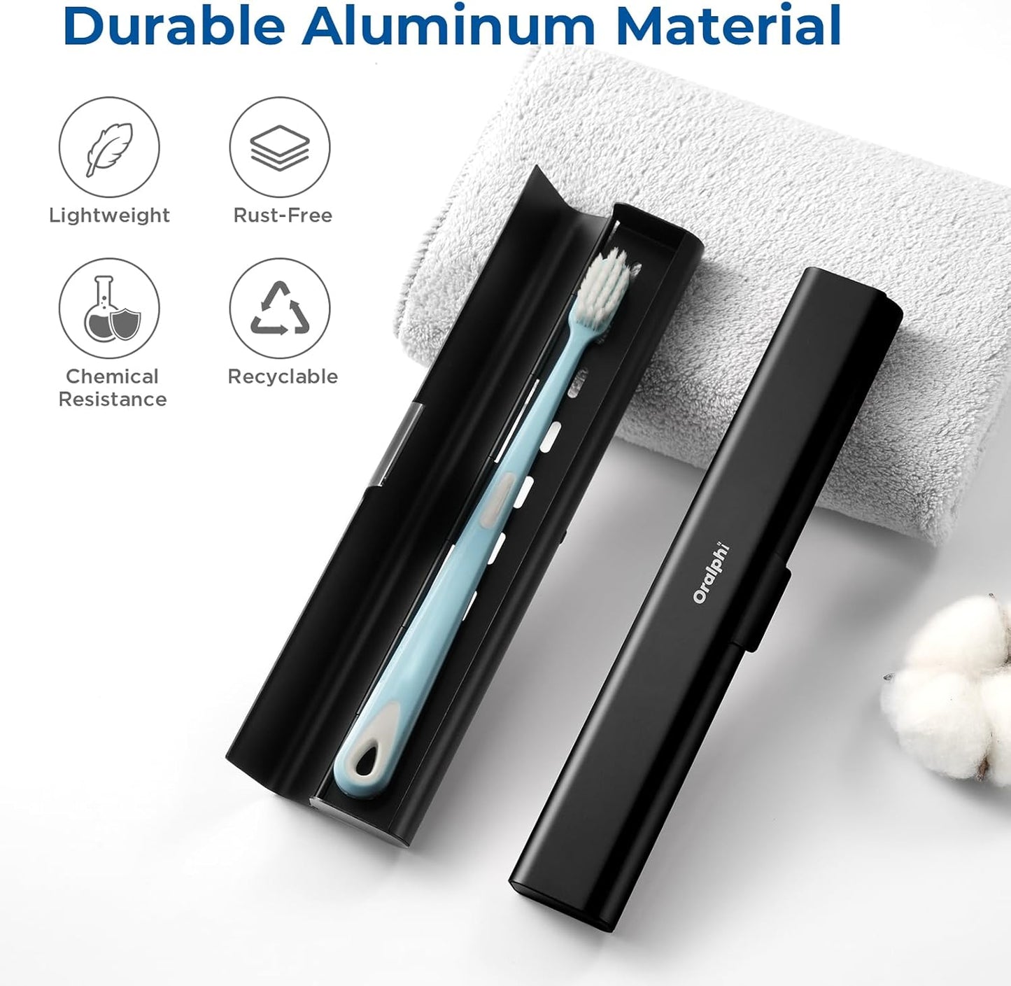 Aluminum Toothbrush Travel Case, Portable Travel Toothbrush Holder, Durable Manual Toothbrush Box Container for Traveling, Bathroom, Camping, Business Trip-Black