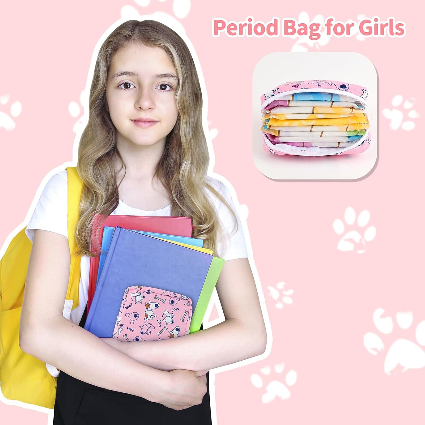 Period Bag Pouch, Canvas Sanitary Napkin Storage Bag for Girls Womens, Portable Sanitary Napkin Period Pad Pouch Bag for Purse, Small Make Up Bags(B88, Pink)