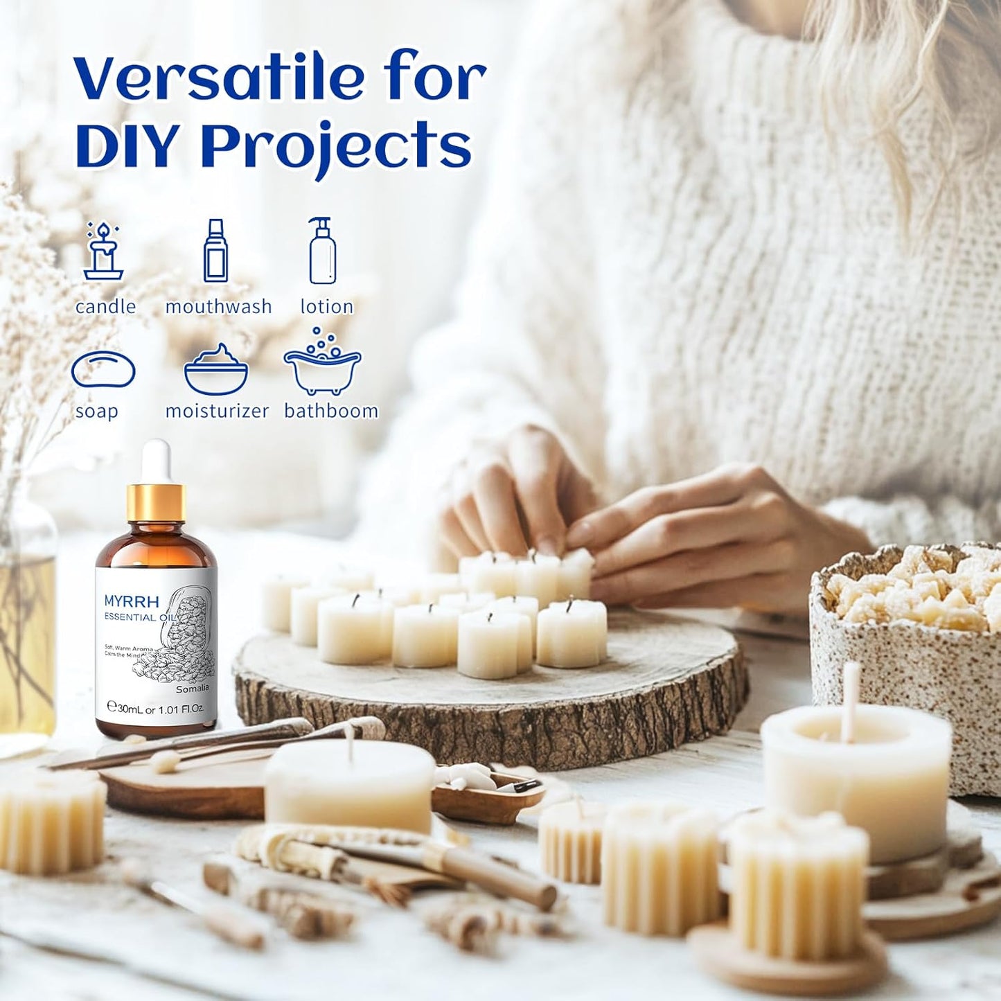 HIQILI Myrrh Essential Oil, for Skin, Massage, 100% Pure & Natural - 1.01 Fl Oz