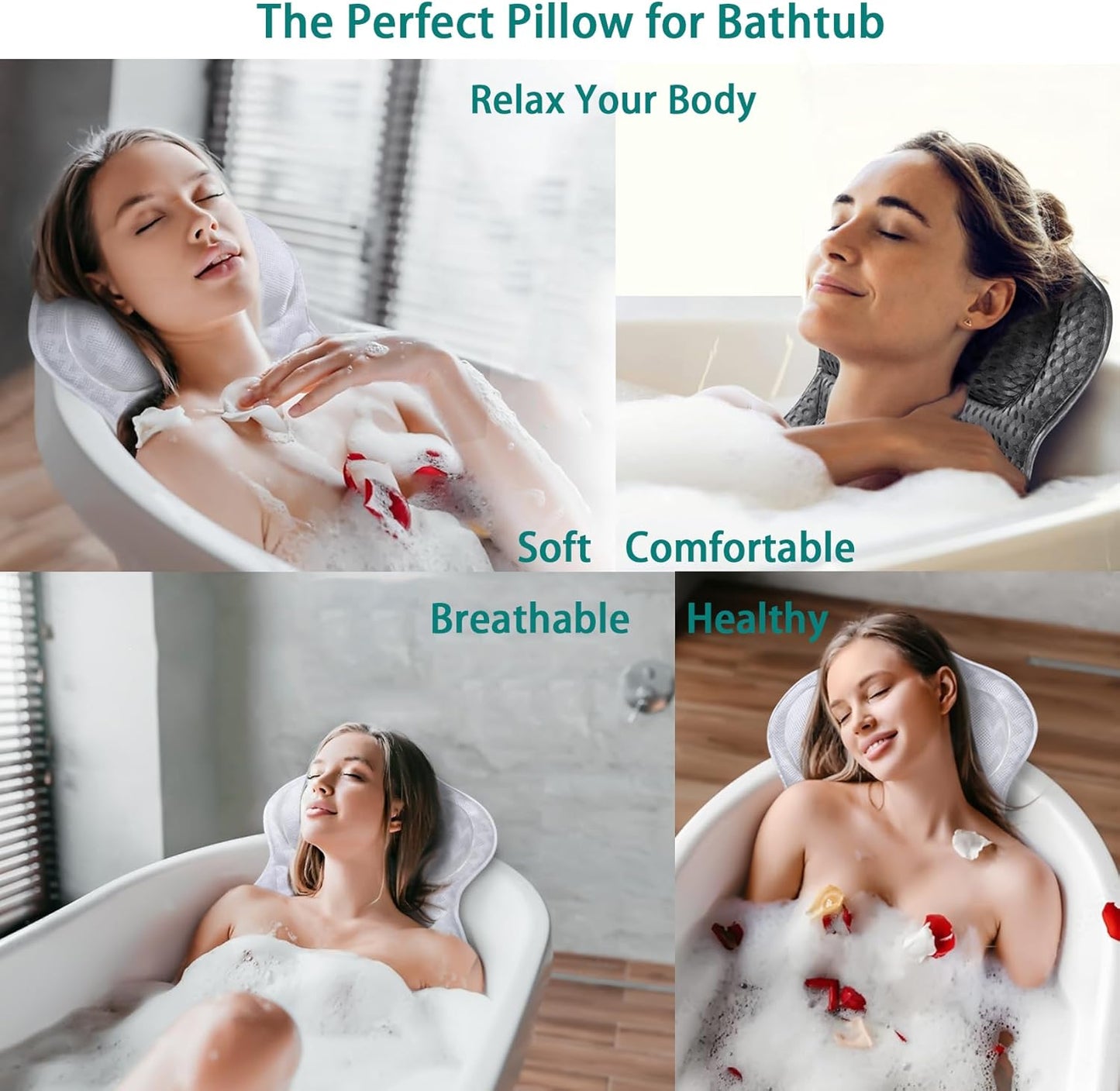 Bath Pillow Bathtub Pillow for Neck Back Support 4D Bath Tub Pillow with 6 Strong Suction Perfect Bath Gift for Women